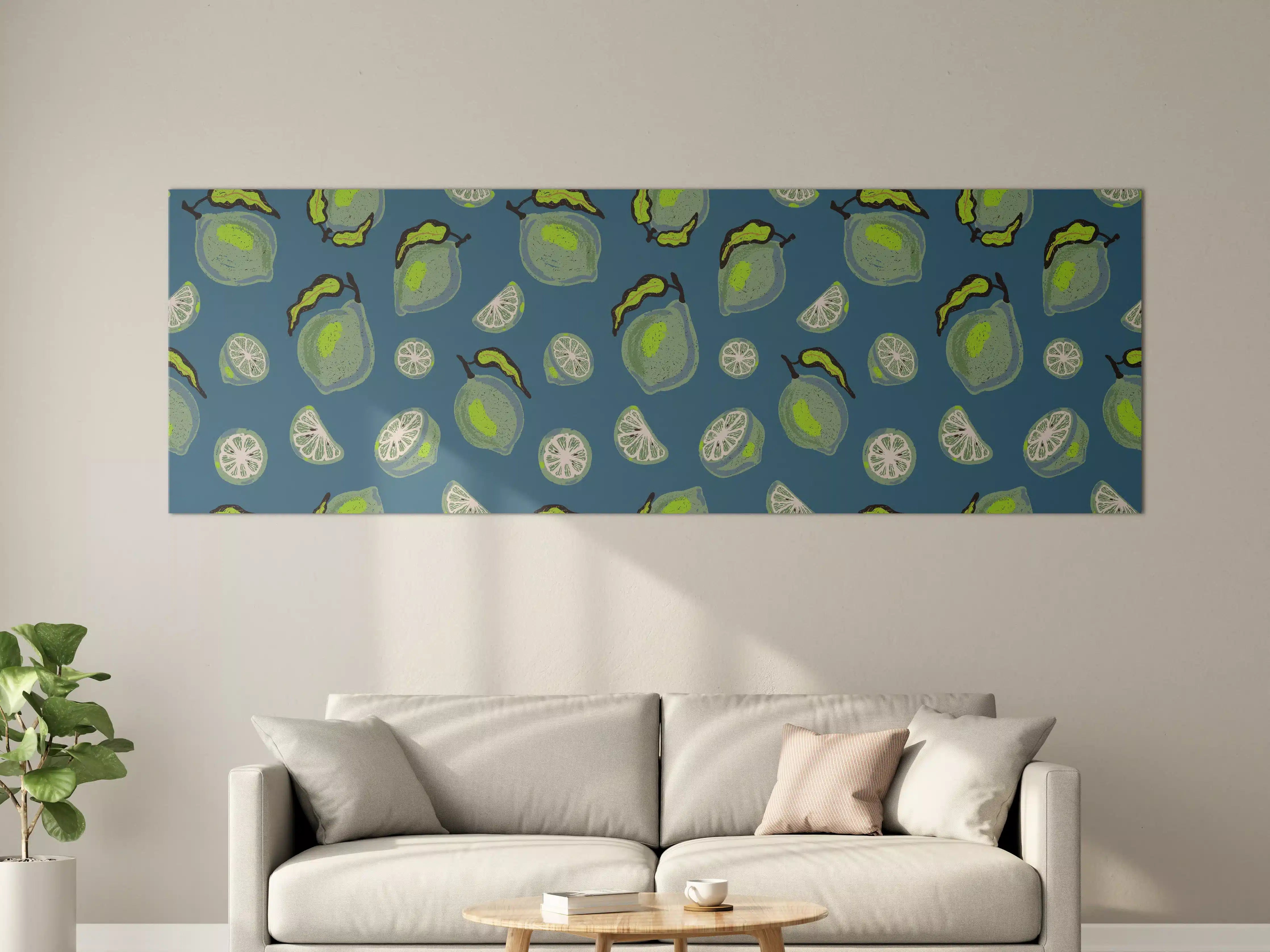 Große Wandbilder - Limetten Citrus Muster Blau