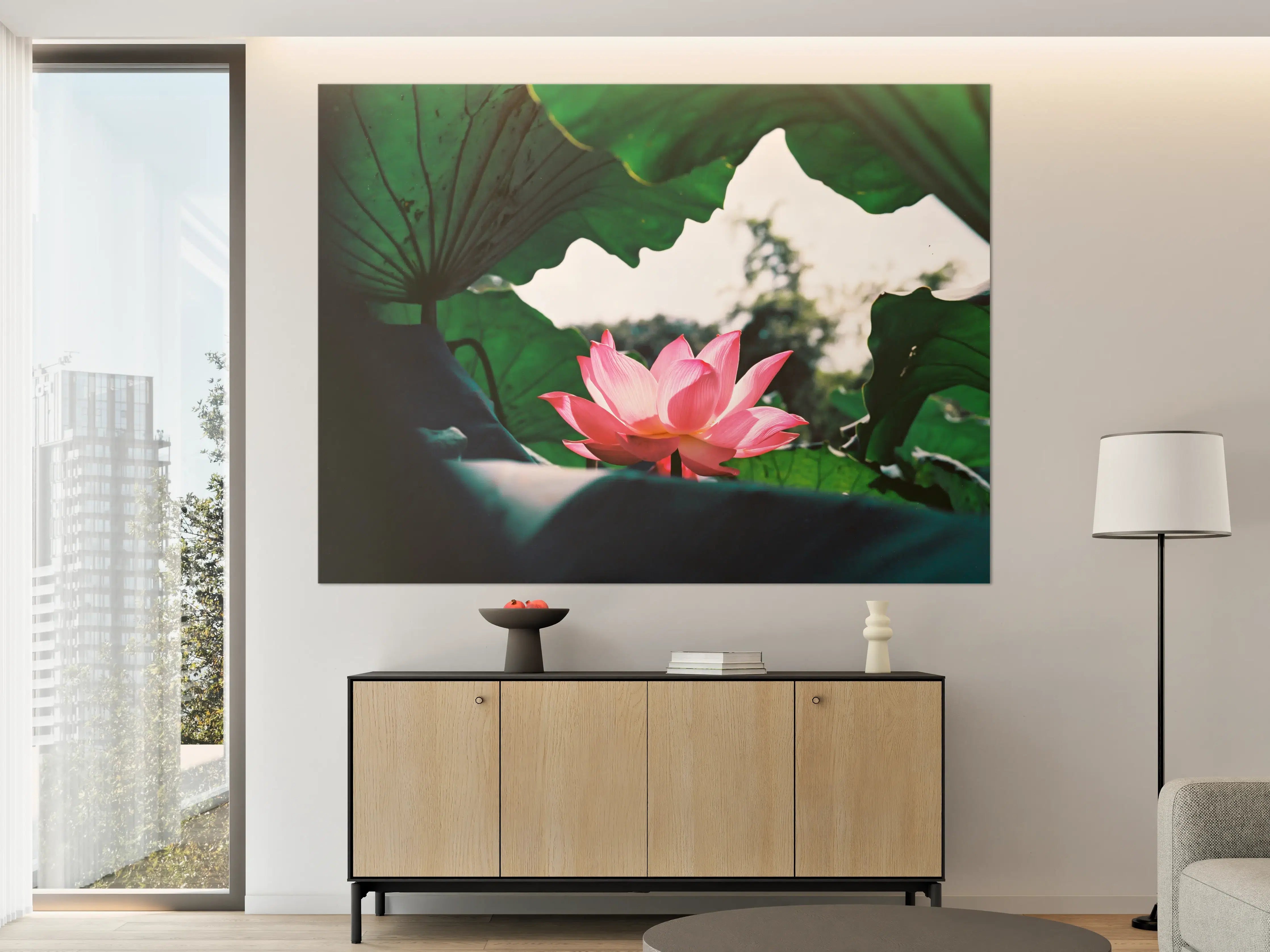 Große Wandbilder - Lotosblume inmitten von Blättern