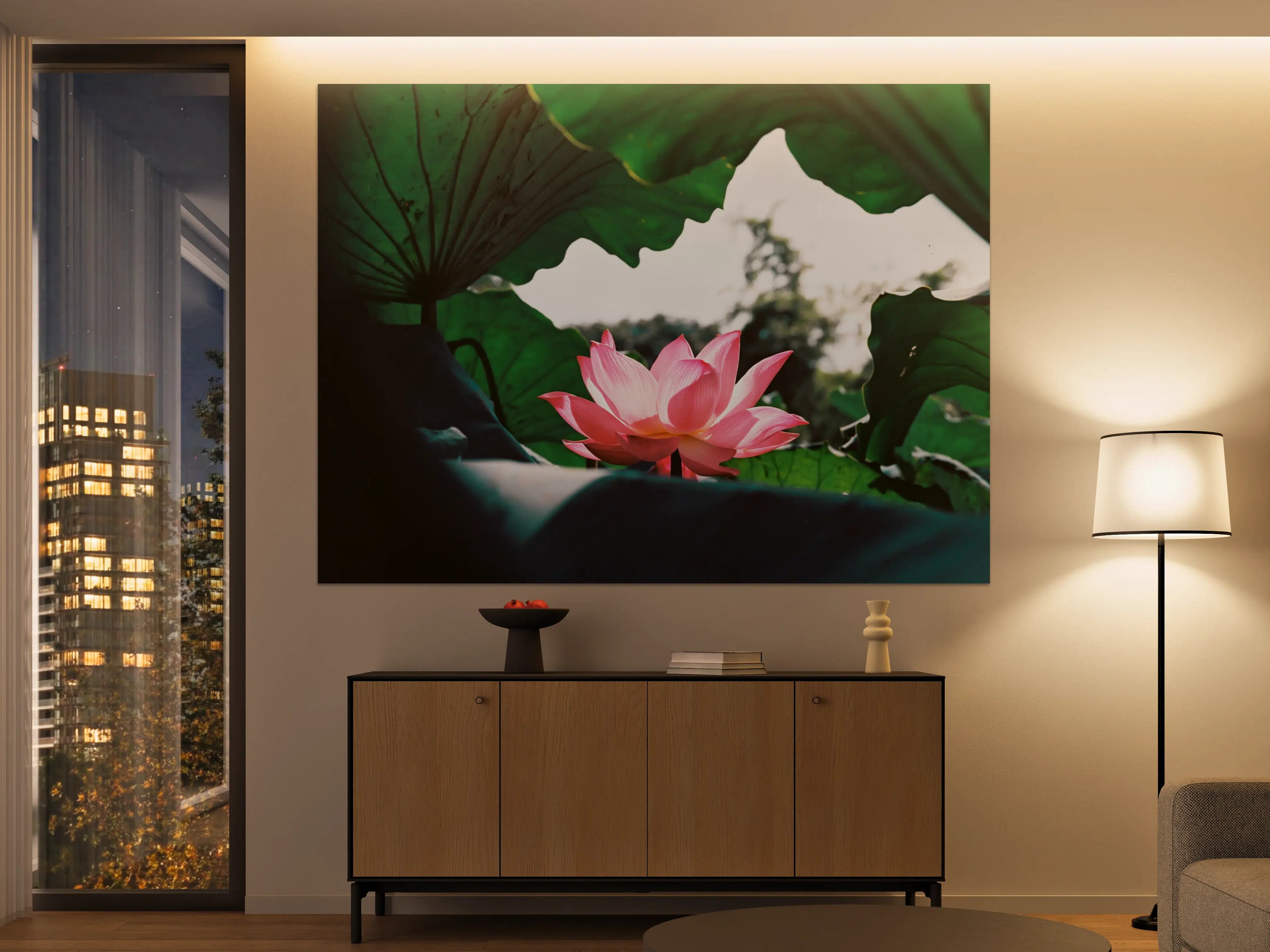 Große Wandbilder - Lotosblume inmitten von Blättern