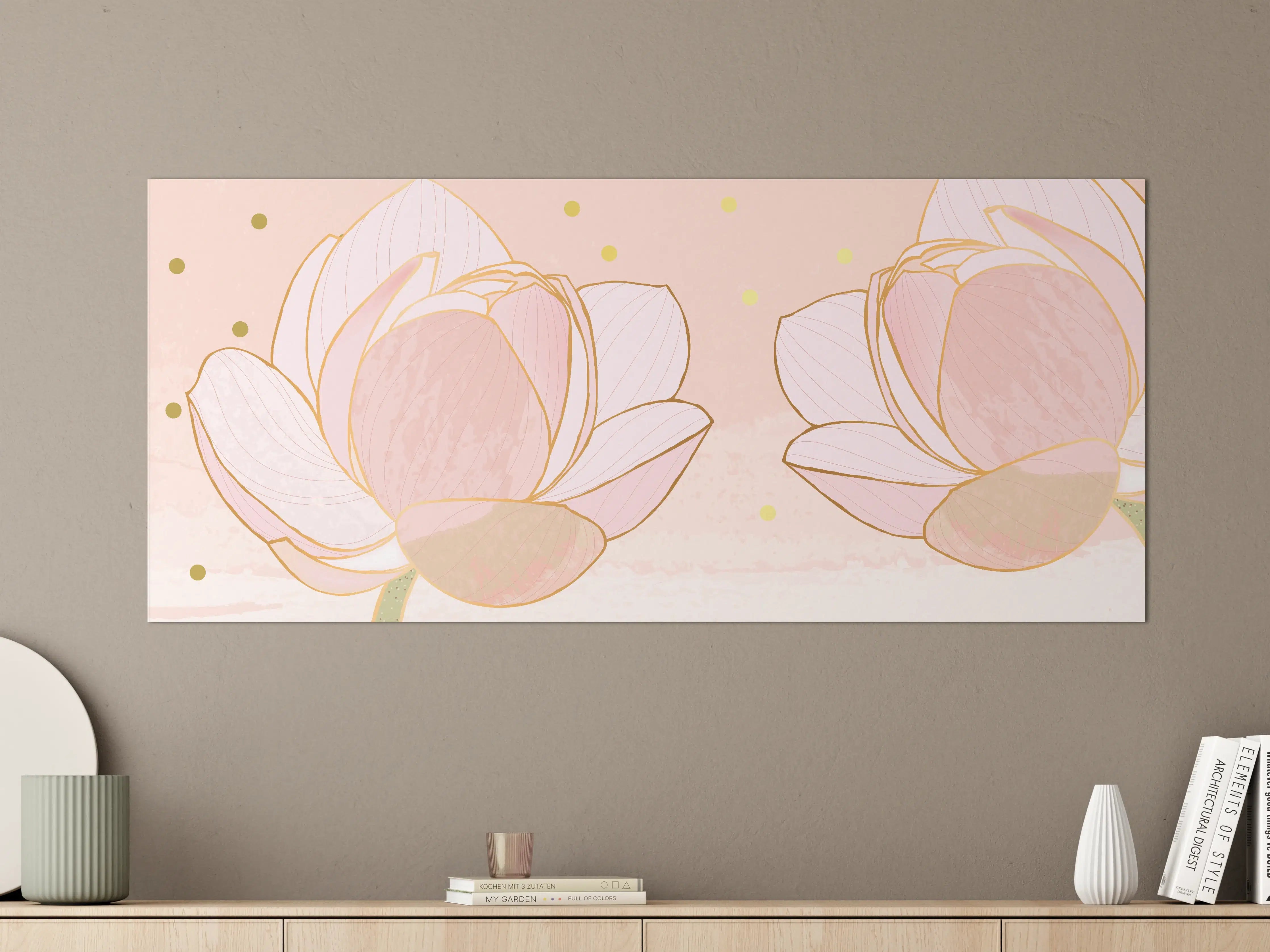 Große Wandbilder - Lotusblüte Rosa Gold Akzente