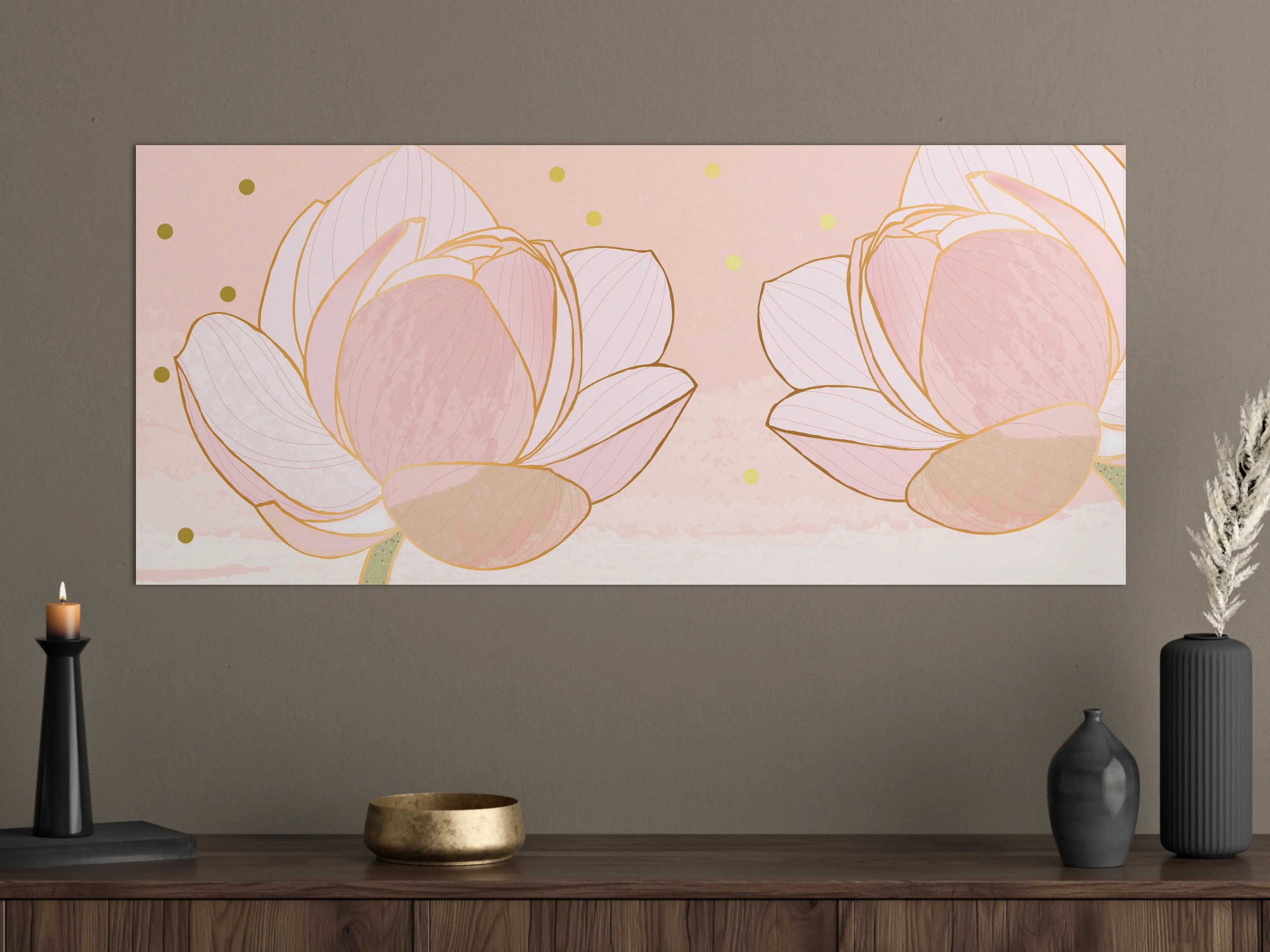Große Wandbilder - Lotusblüte Rosa Gold Akzente