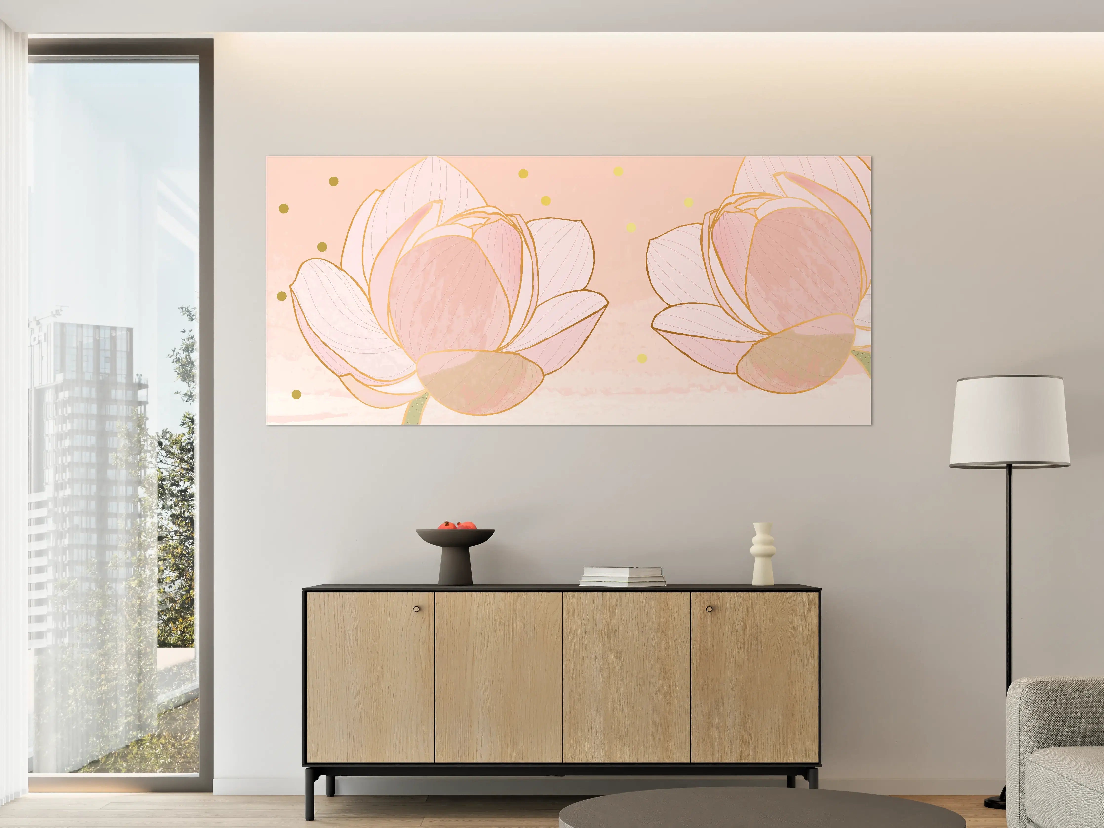 Große Wandbilder - Lotusblüte Rosa Gold Akzente