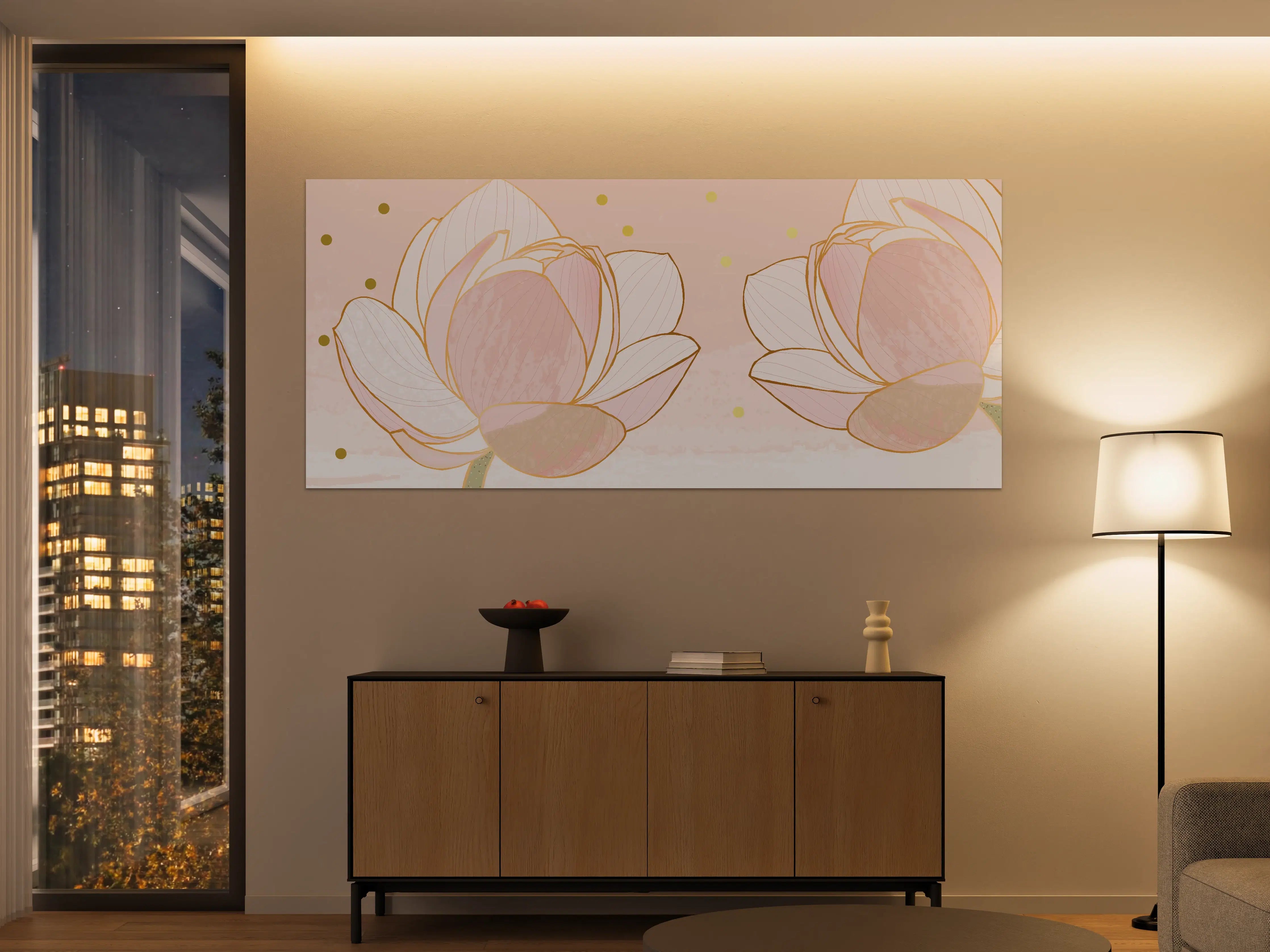 Große Wandbilder - Lotusblüte Rosa Gold Akzente