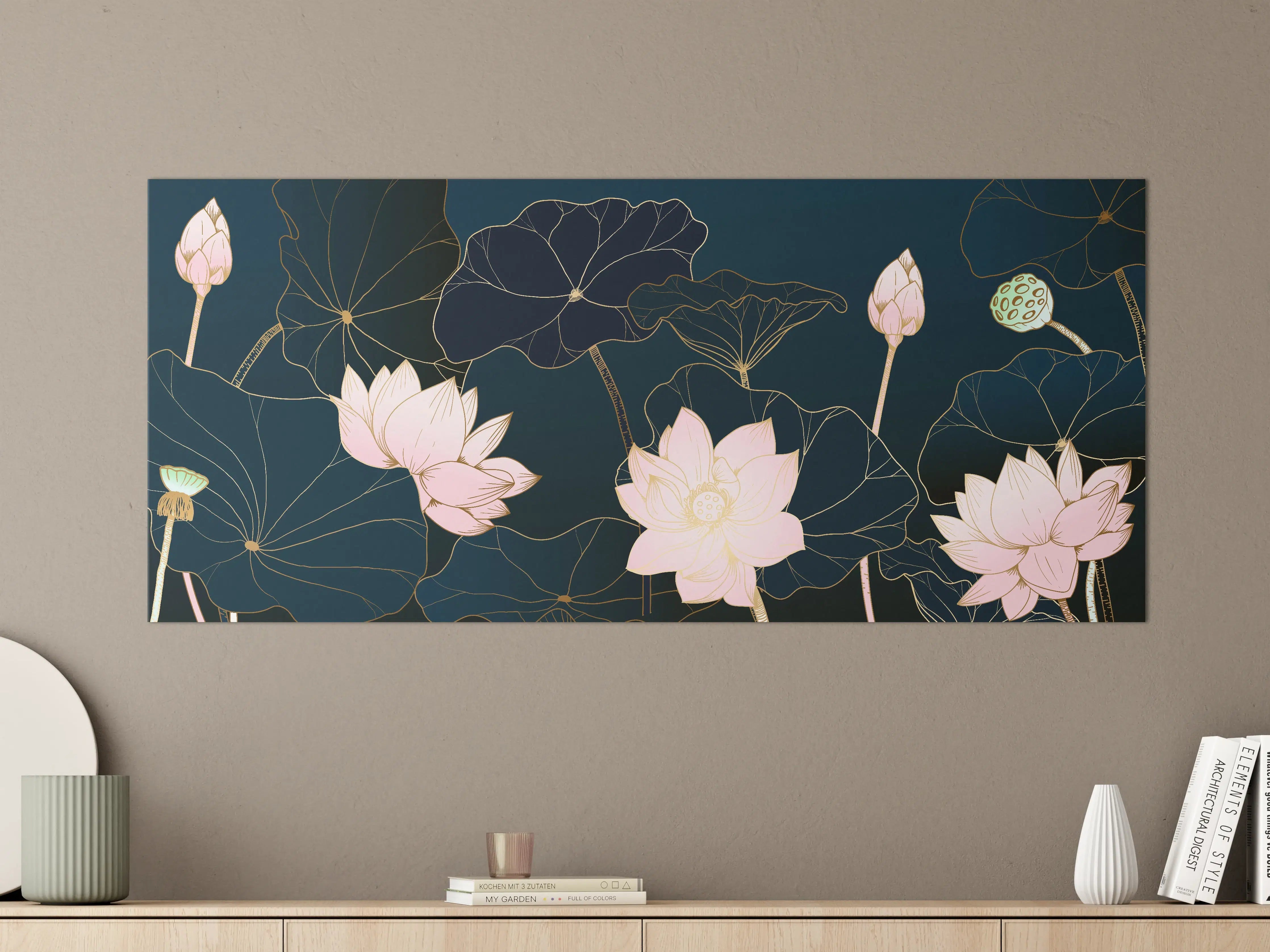 Große Wandbilder - Lotusblüten Nachtblau Illustration