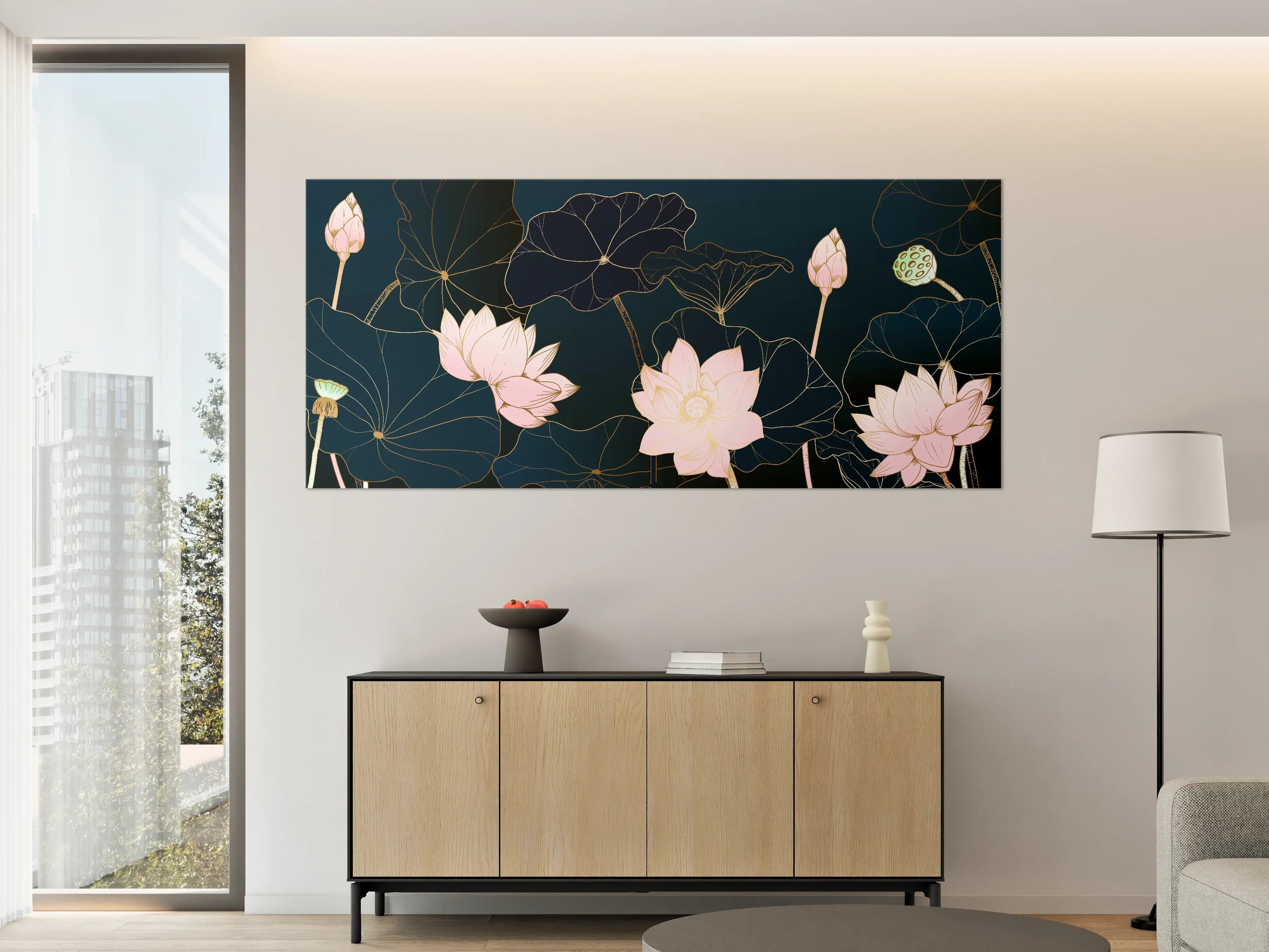 Große Wandbilder - Lotusblüten Nachtblau Illustration