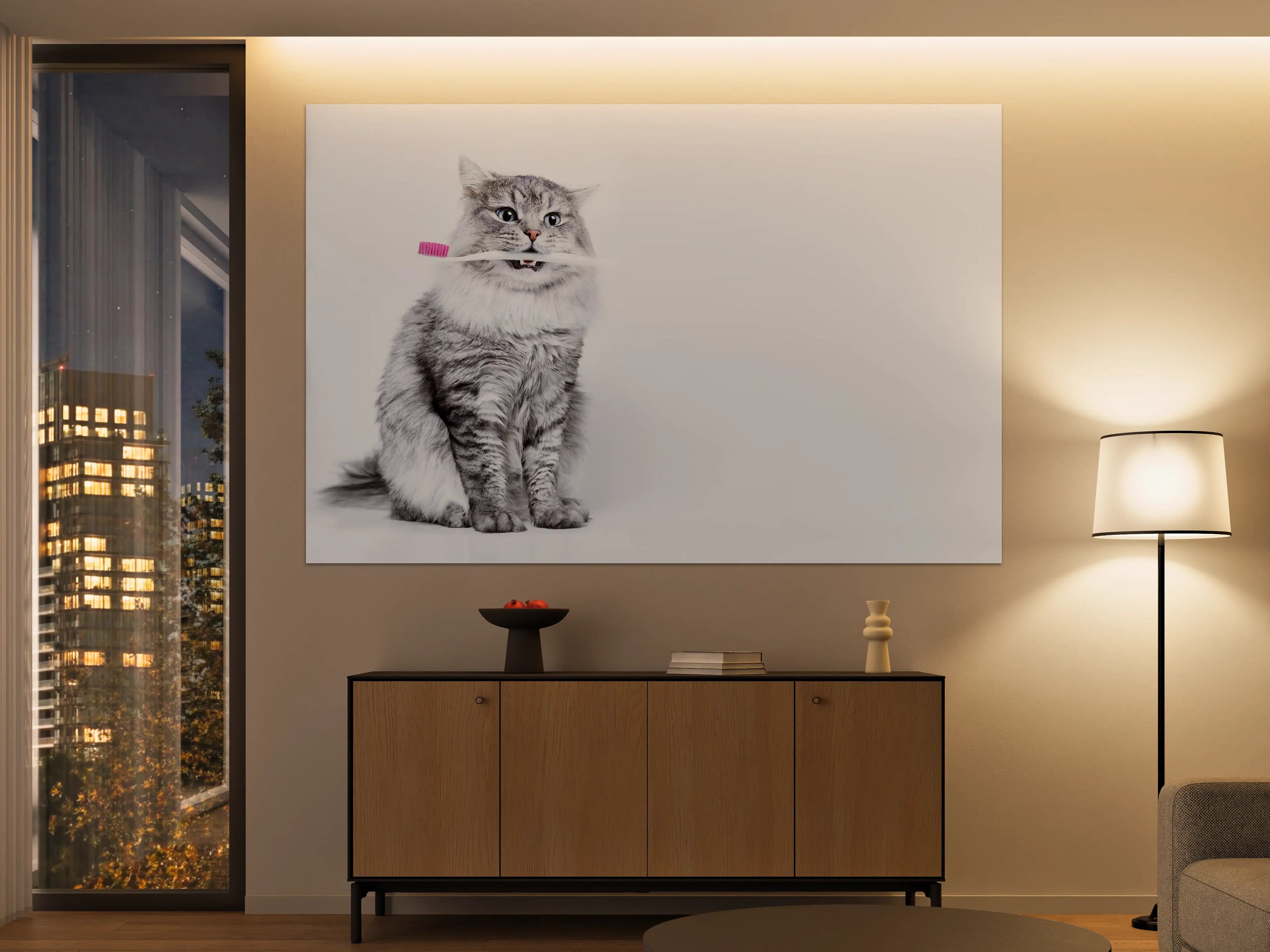Große Wandbilder - Lustige Katze mit Zahnbürste