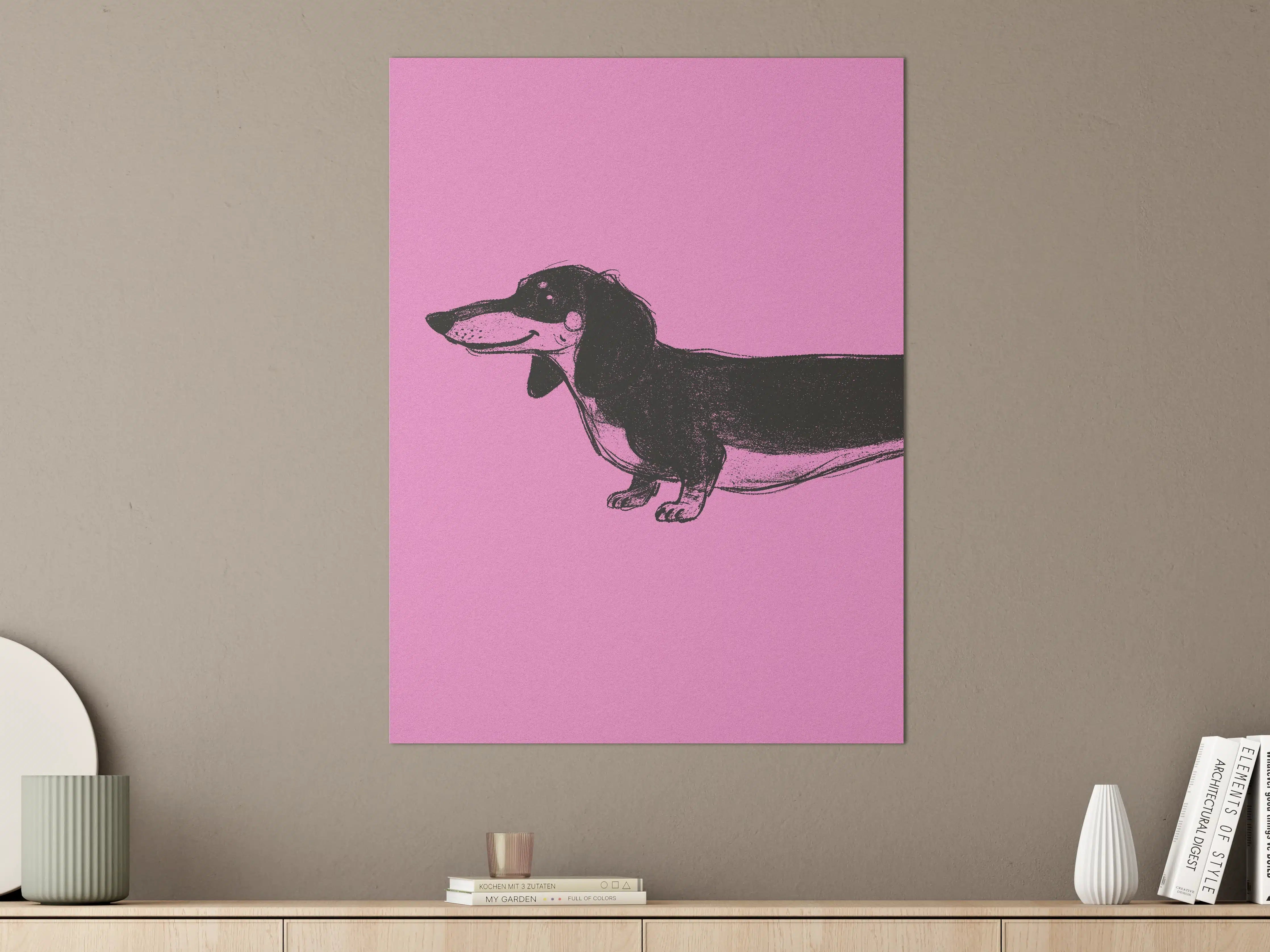 Große Wandbilder - Lustiges Hunde-Design auf Pinkem Hintergrund