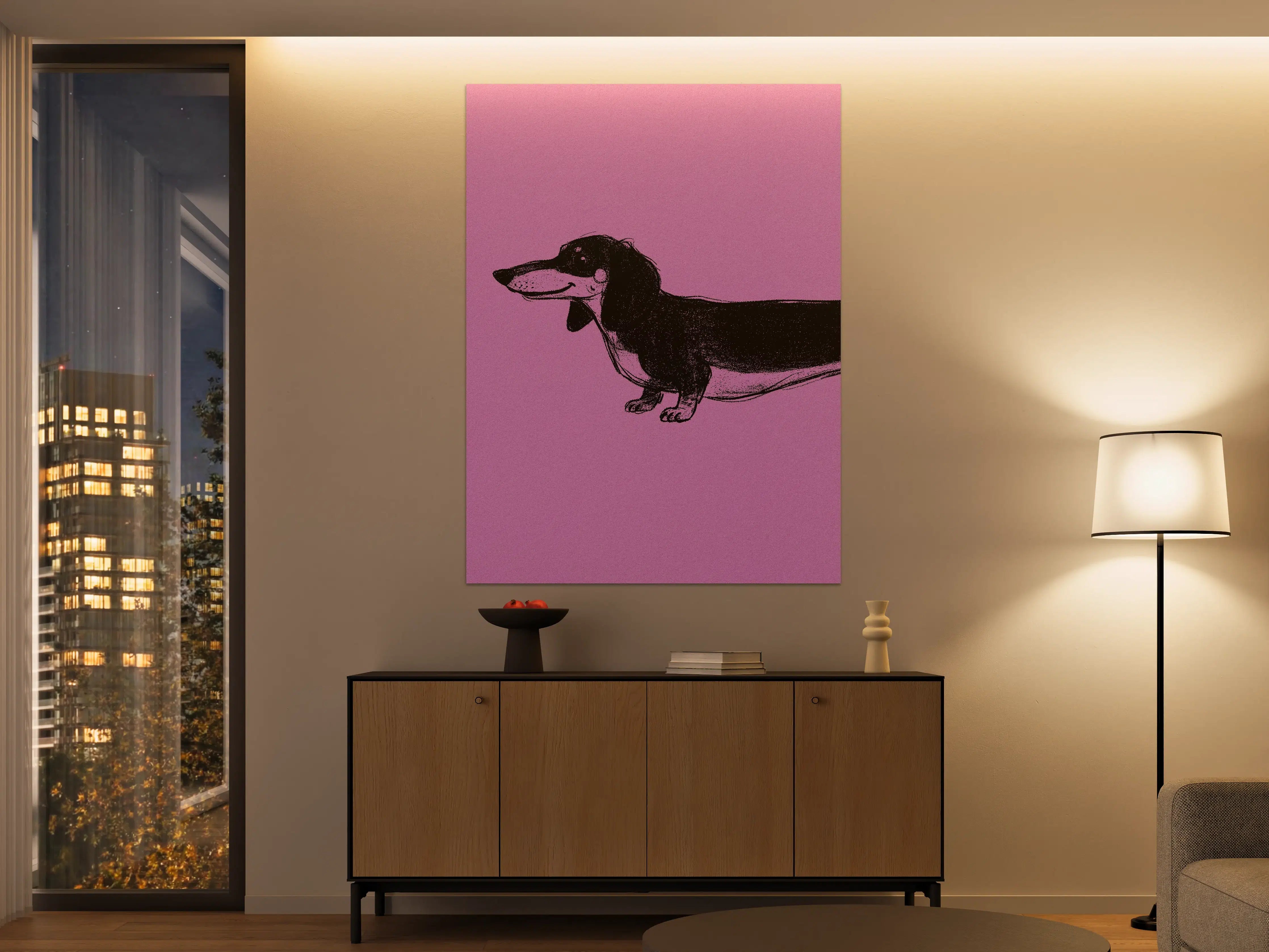 Große Wandbilder - Lustiges Hunde-Design auf Pinkem Hintergrund