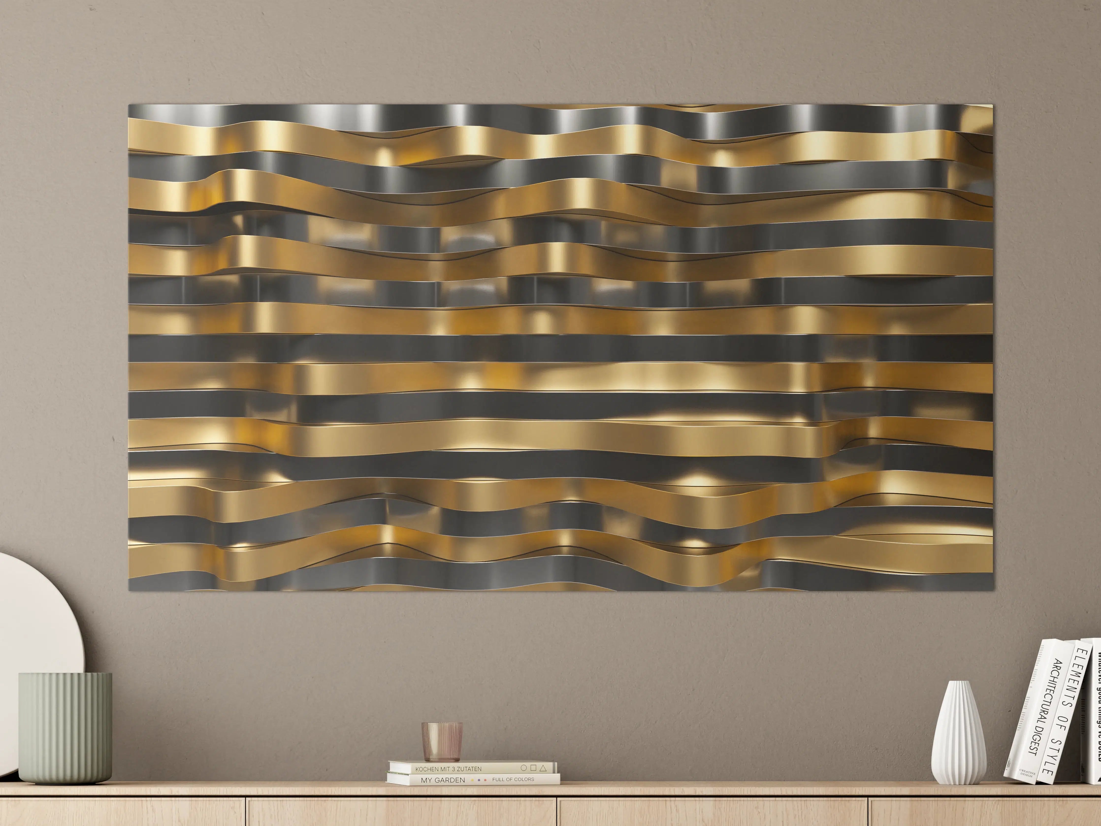 Große Wandbilder - Luxuriöser Gold-Schwarz-Wellenmuster