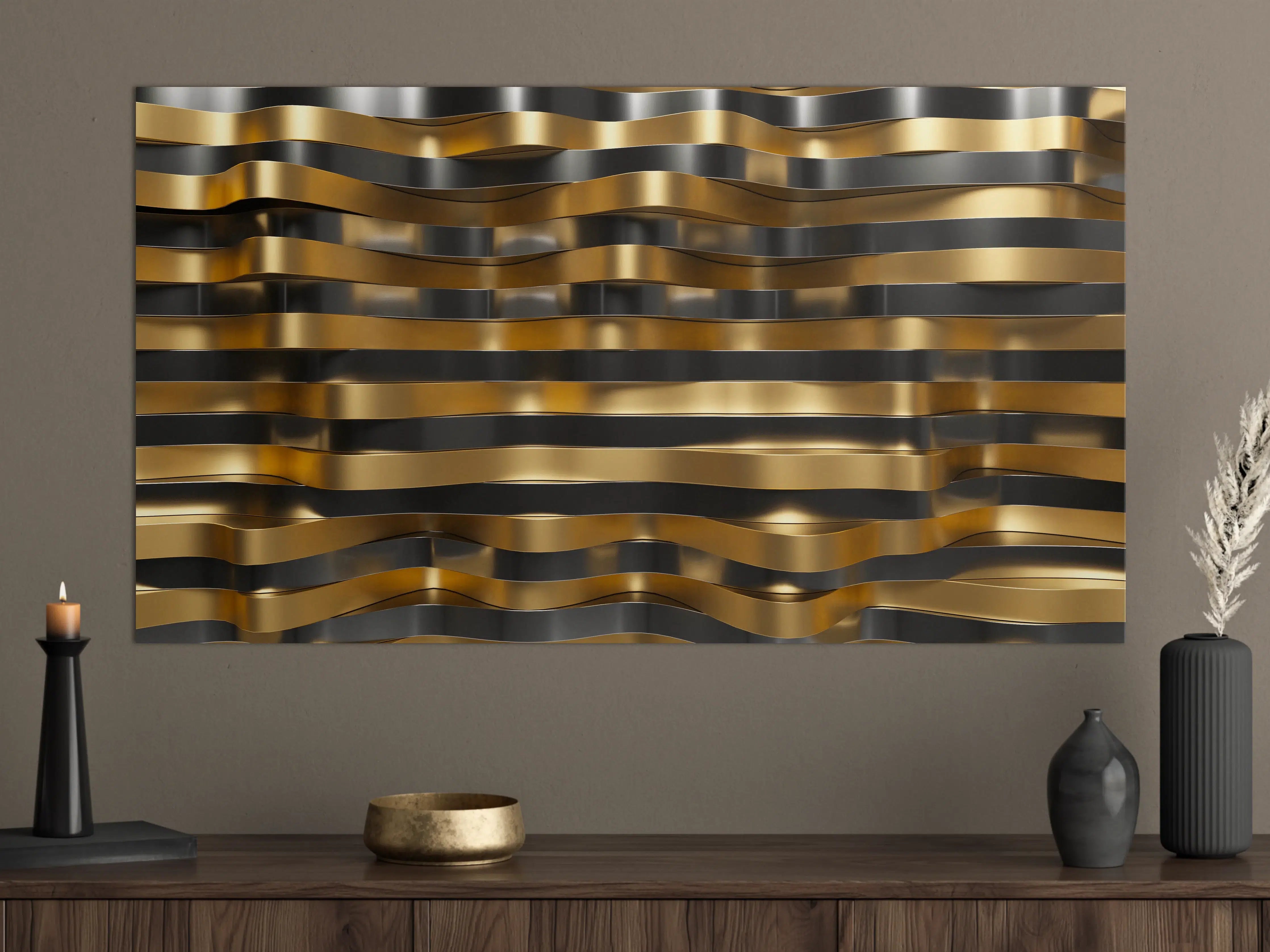 Große Wandbilder - Luxuriöser Gold-Schwarz-Wellenmuster