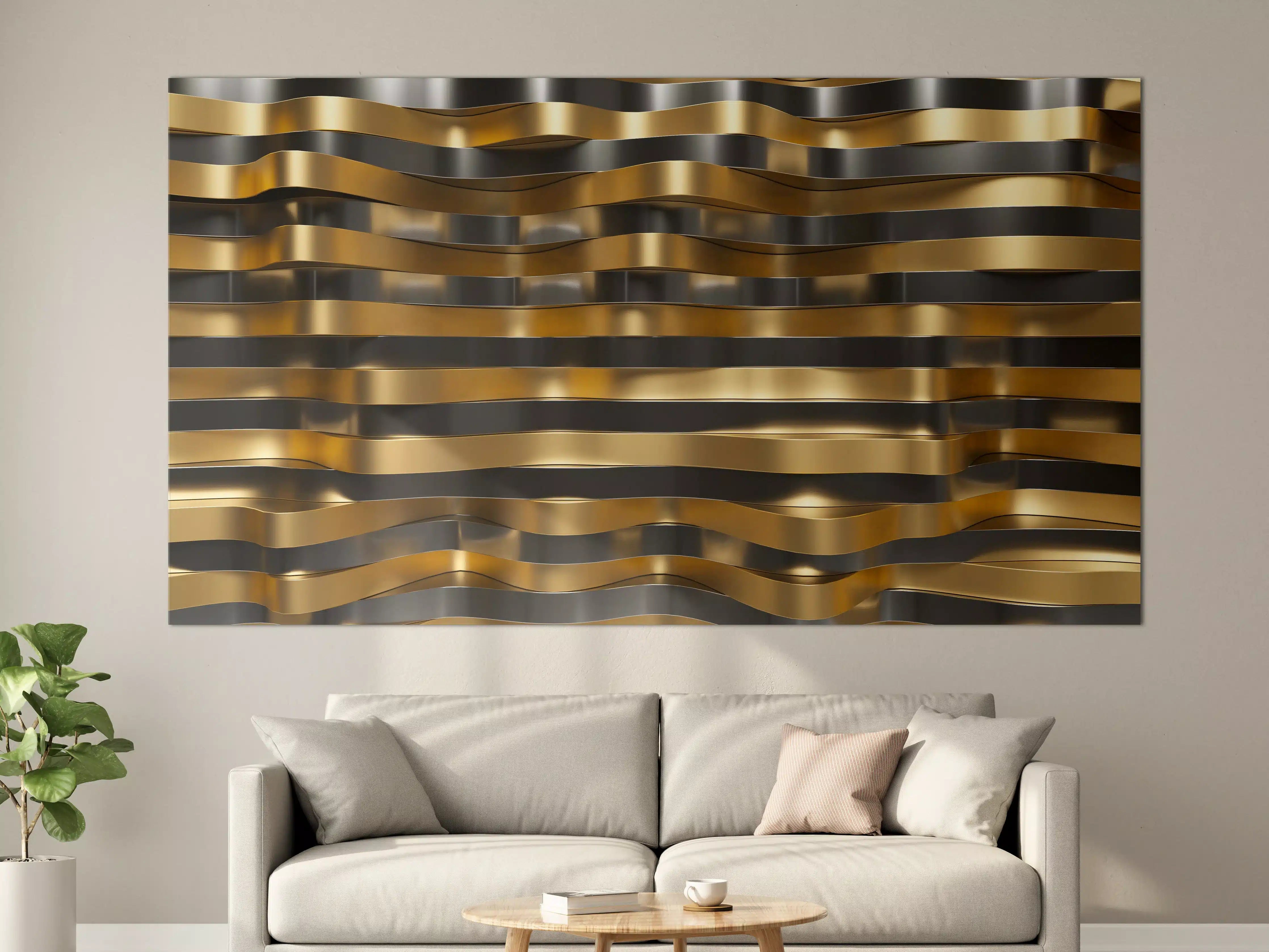 Große Wandbilder - Luxuriöser Gold-Schwarz-Wellenmuster