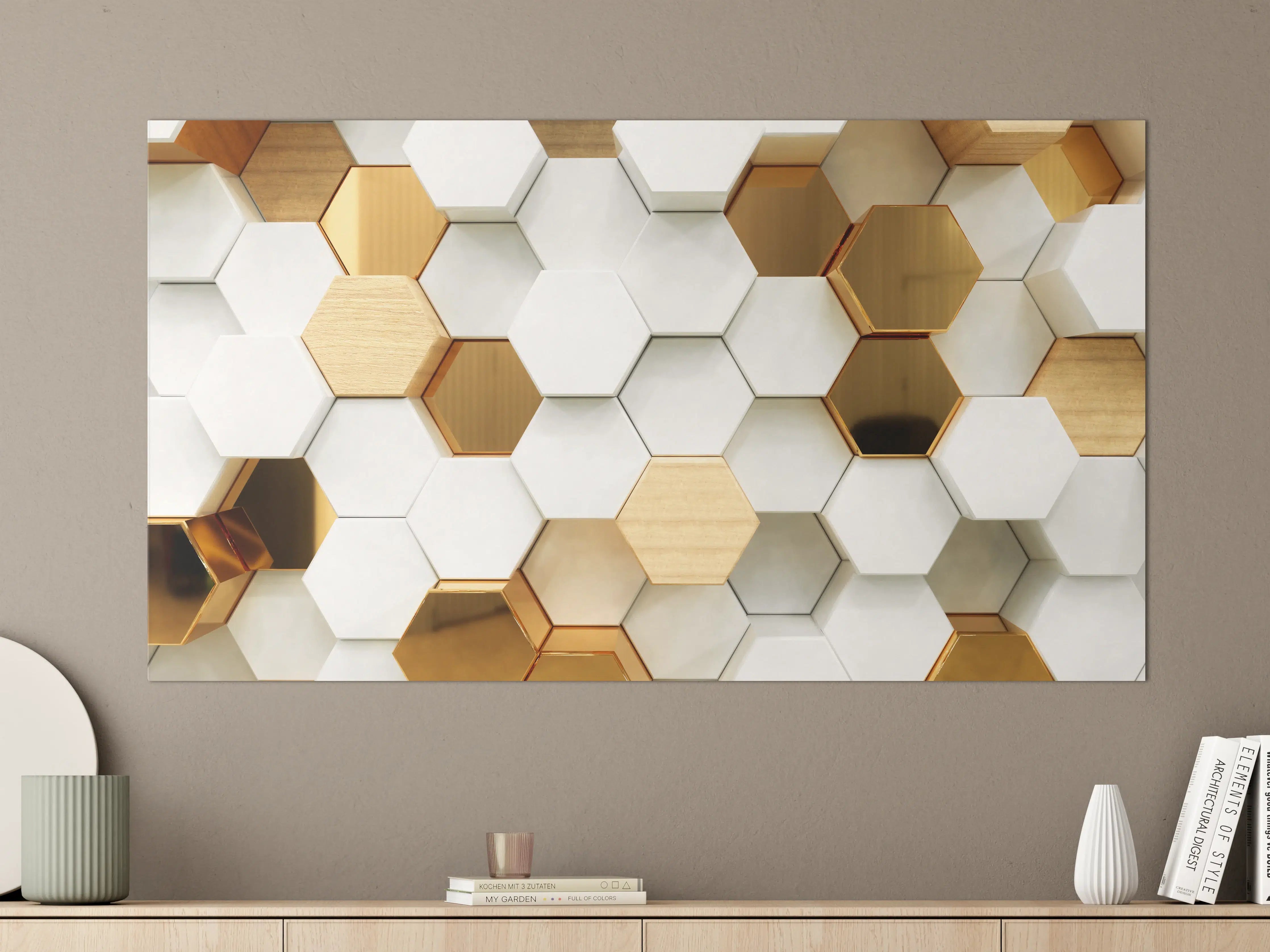 Große Wandbilder - Luxuriöser Weiß-Gold-Hexagon-Hintergrund