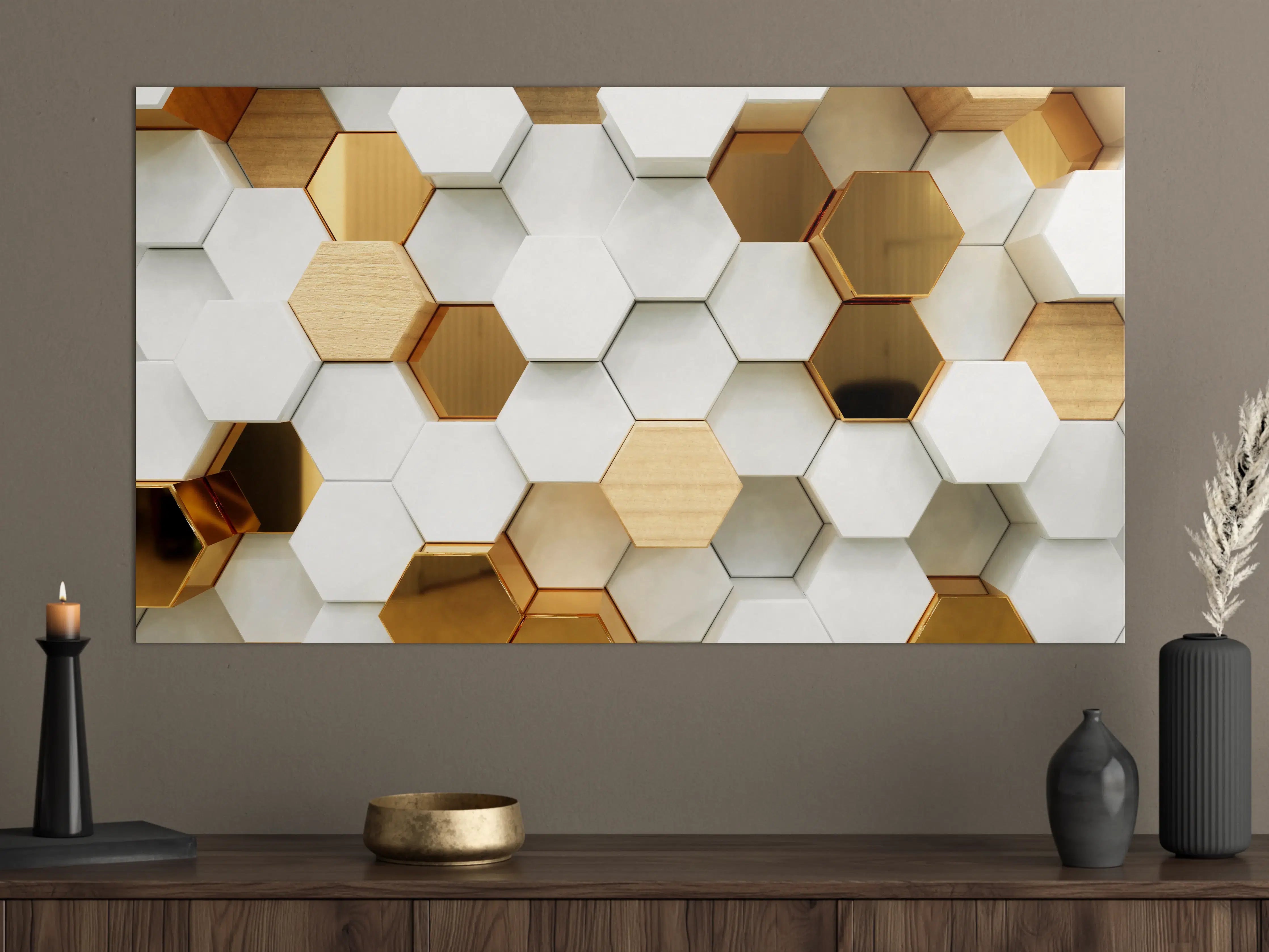 Große Wandbilder - Luxuriöser Weiß-Gold-Hexagon-Hintergrund