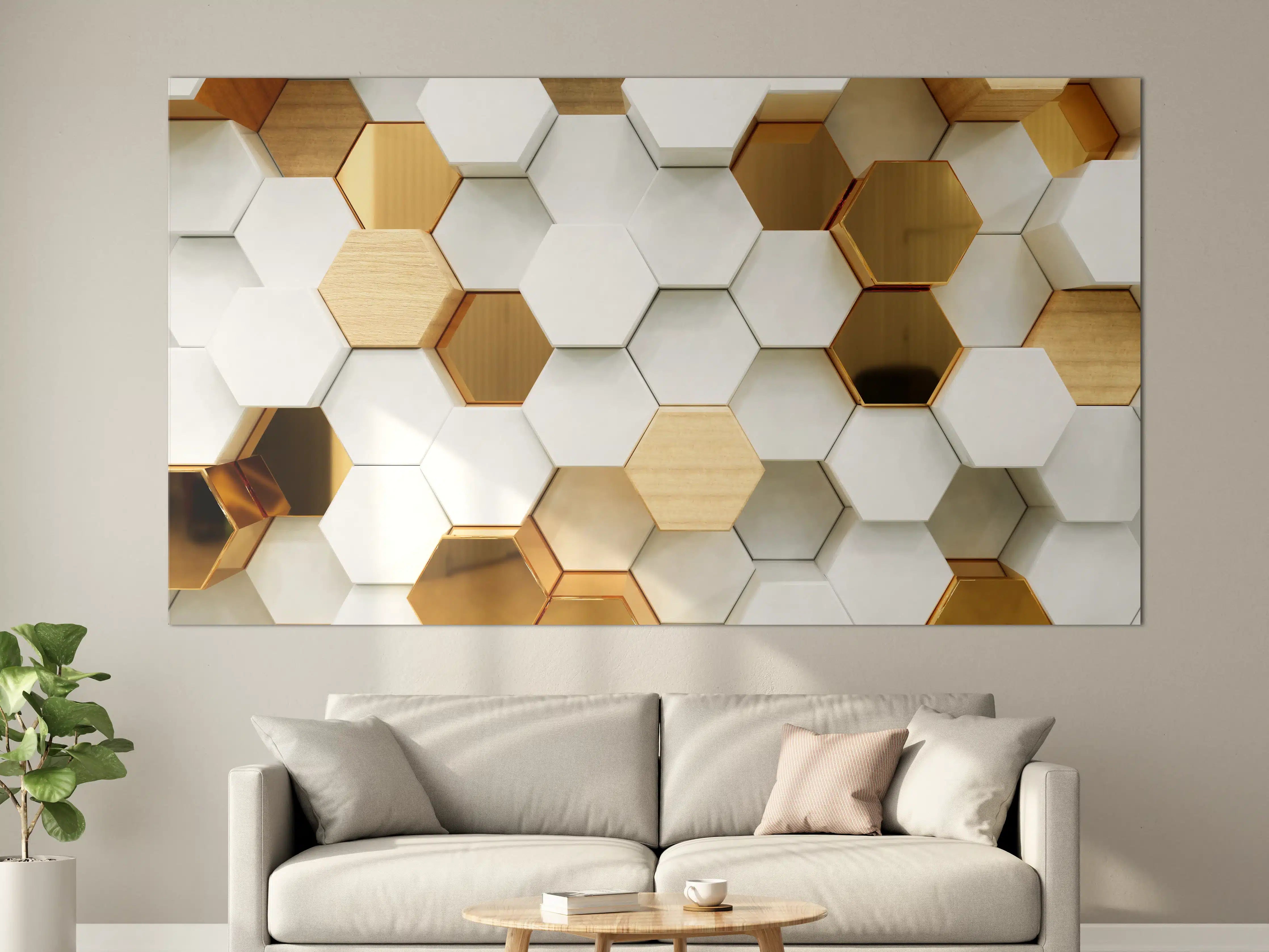 Große Wandbilder - Luxuriöser Weiß-Gold-Hexagon-Hintergrund