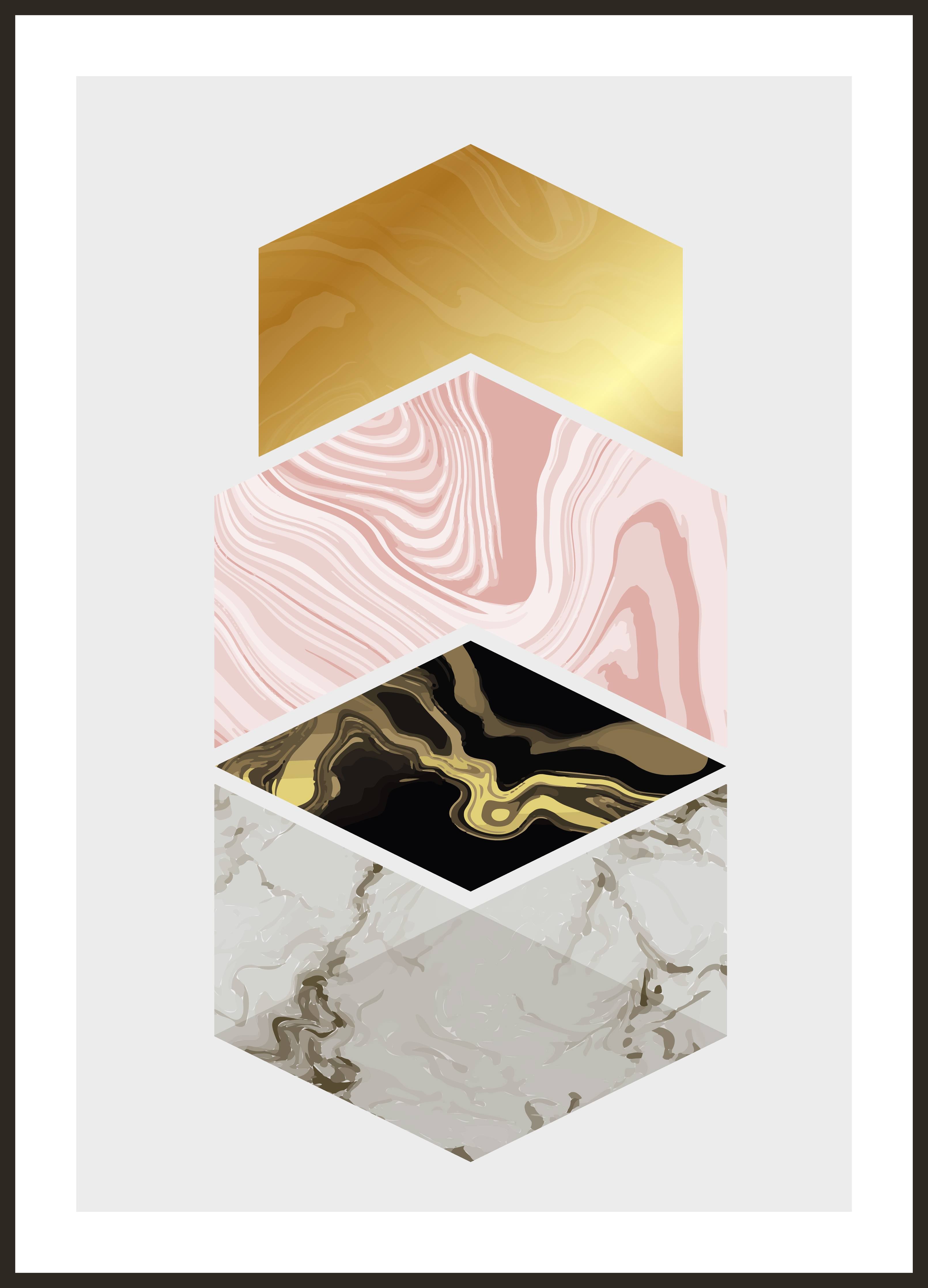 Große Wandbilder-Luxus-Marmor-Design, Gold, Rosa und Schwarz