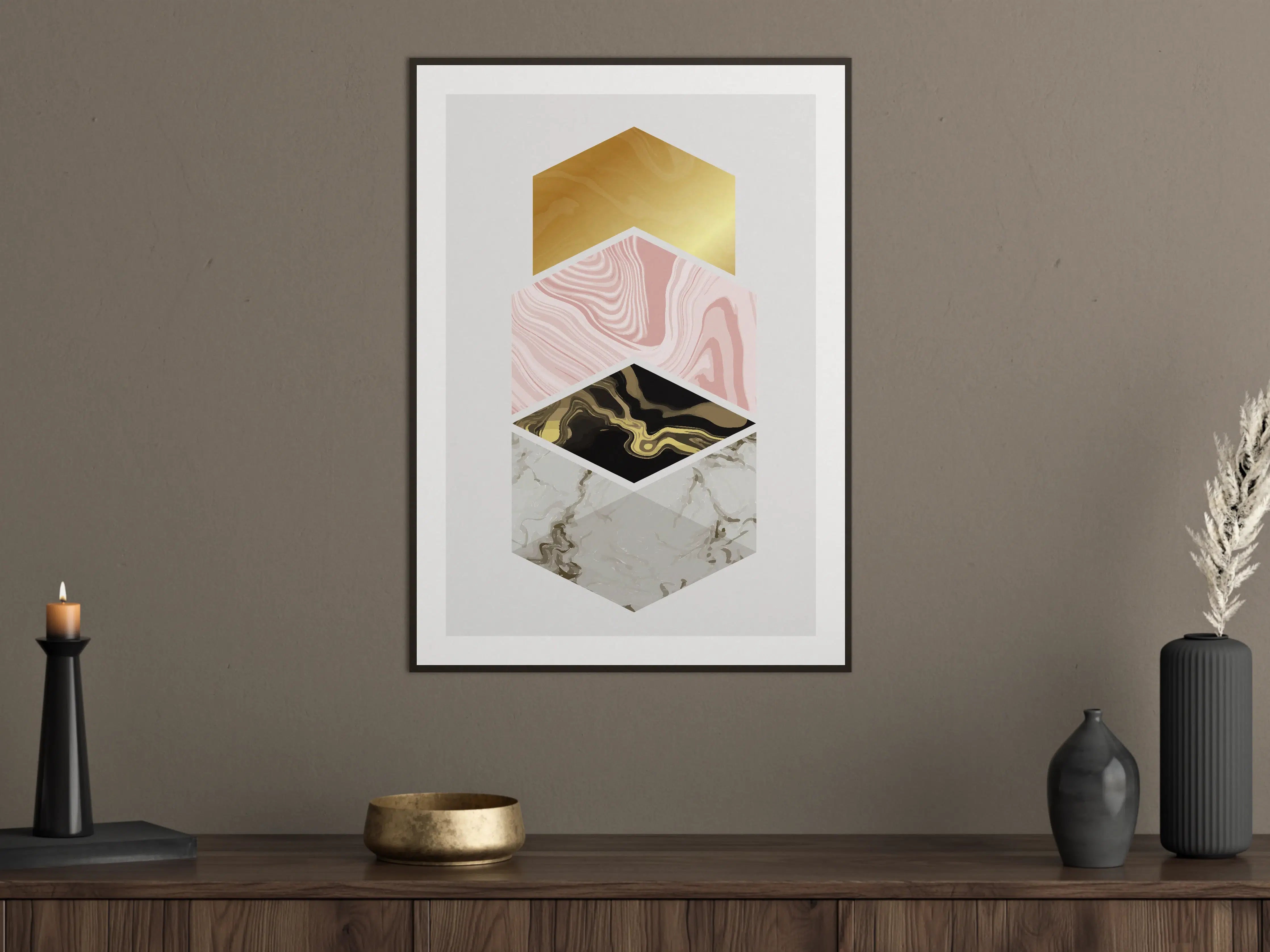 Große Wandbilder - Luxus-Marmor-Design, Gold, Rosa und Schwarz