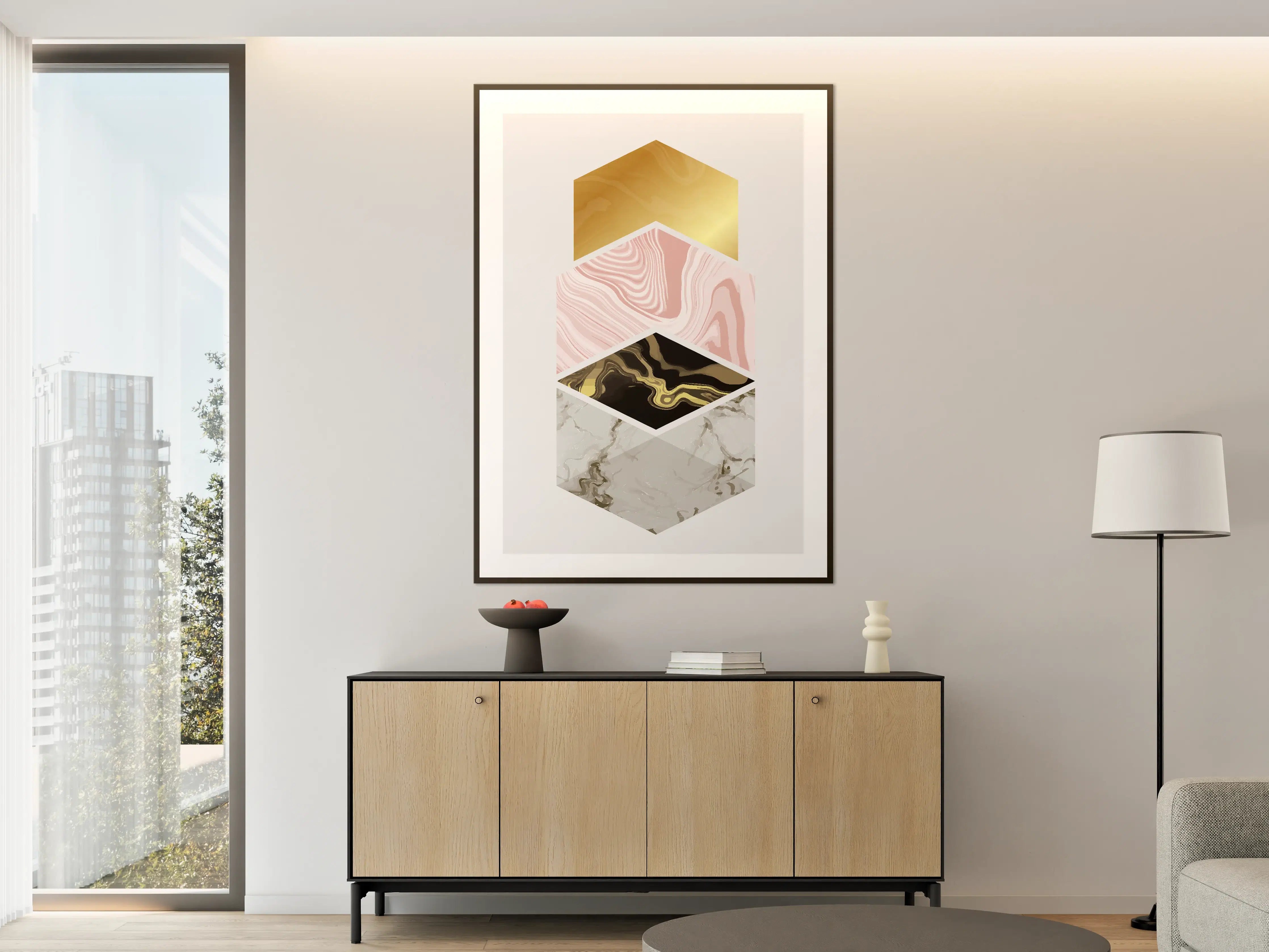 Große Wandbilder - Luxus-Marmor-Design, Gold, Rosa und Schwarz