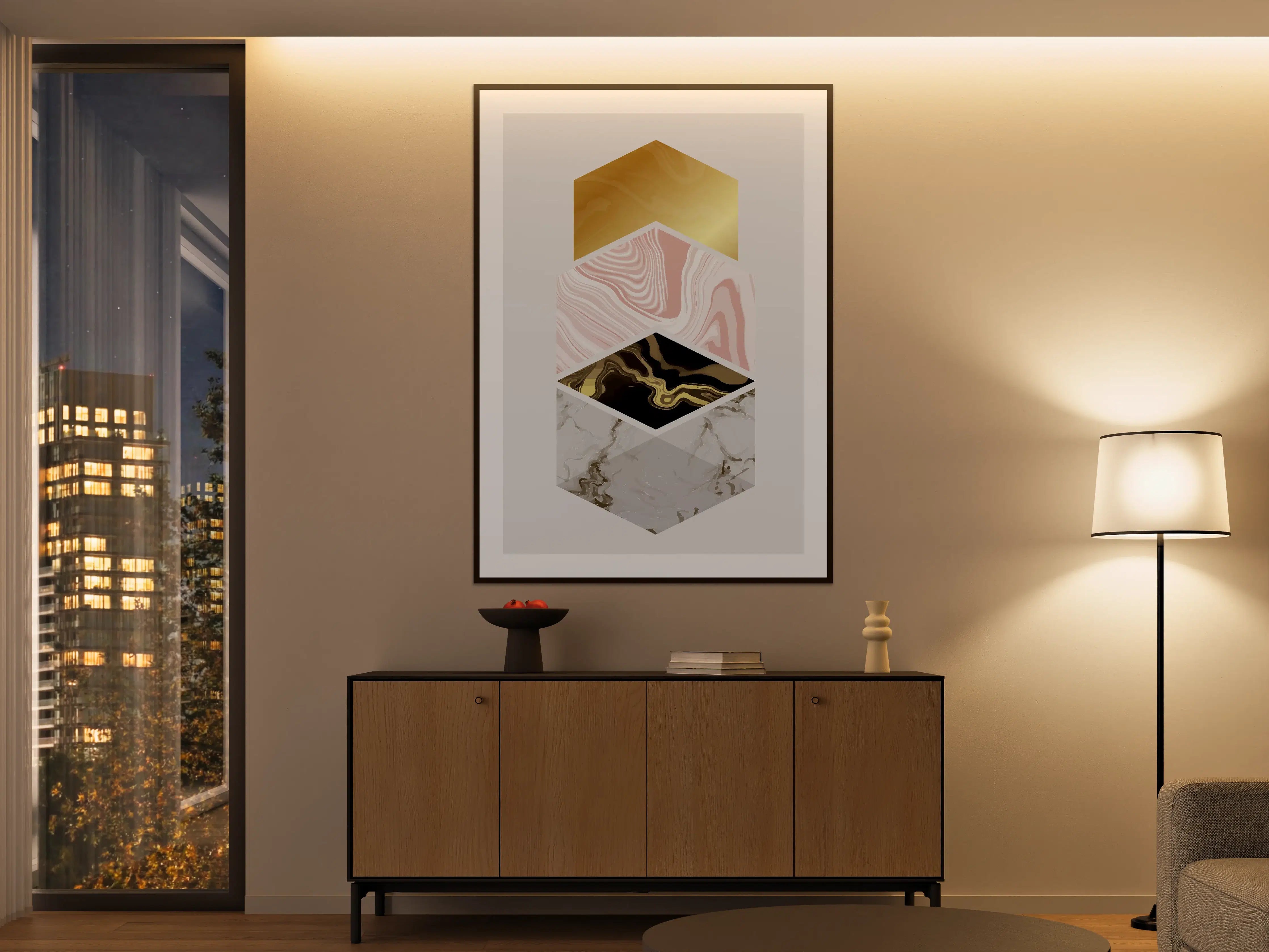 Große Wandbilder - Luxus-Marmor-Design, Gold, Rosa und Schwarz