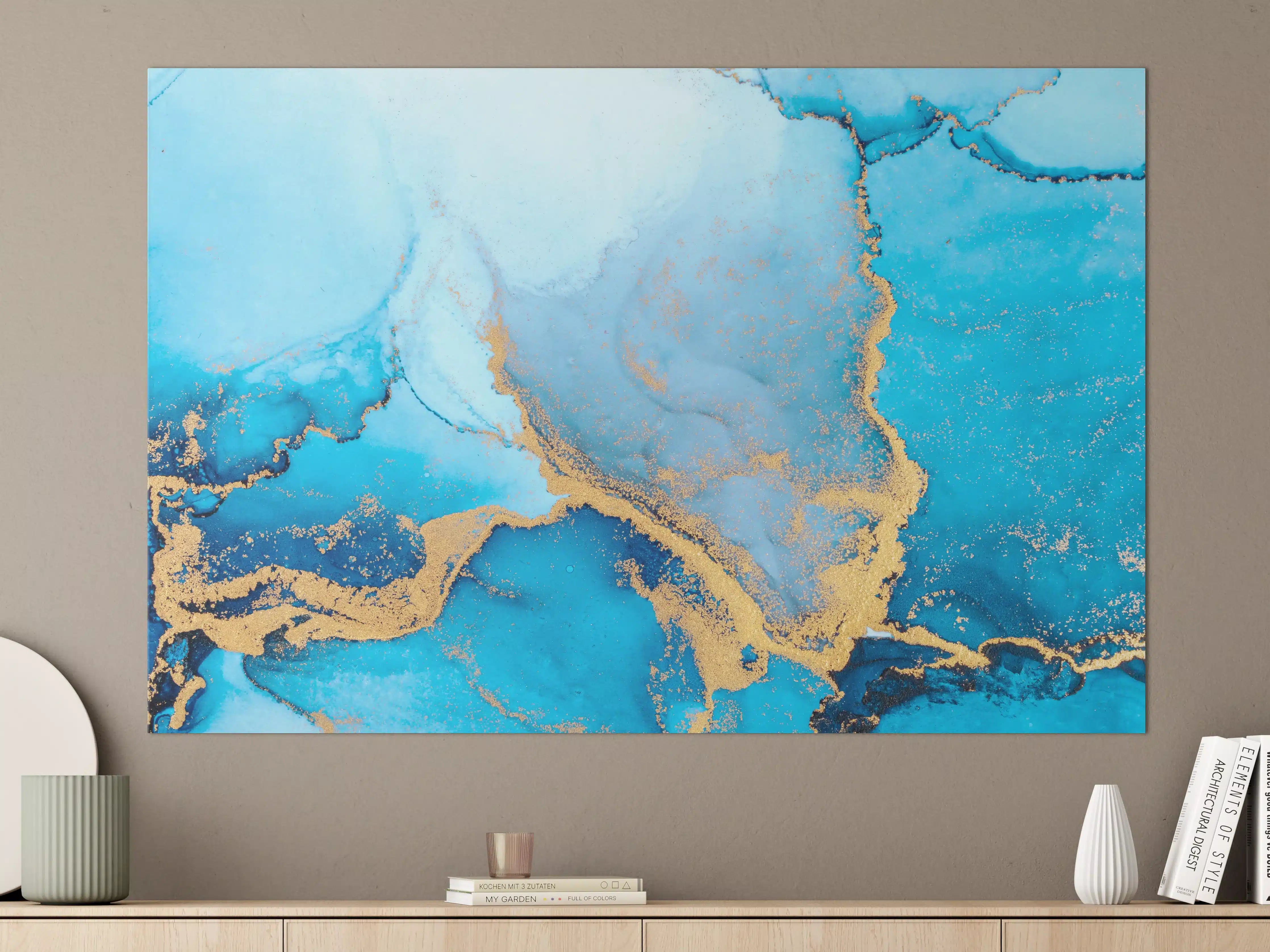 Große Wandbilder - Luxus blau mit goldenem Stich - Tintenmalerei