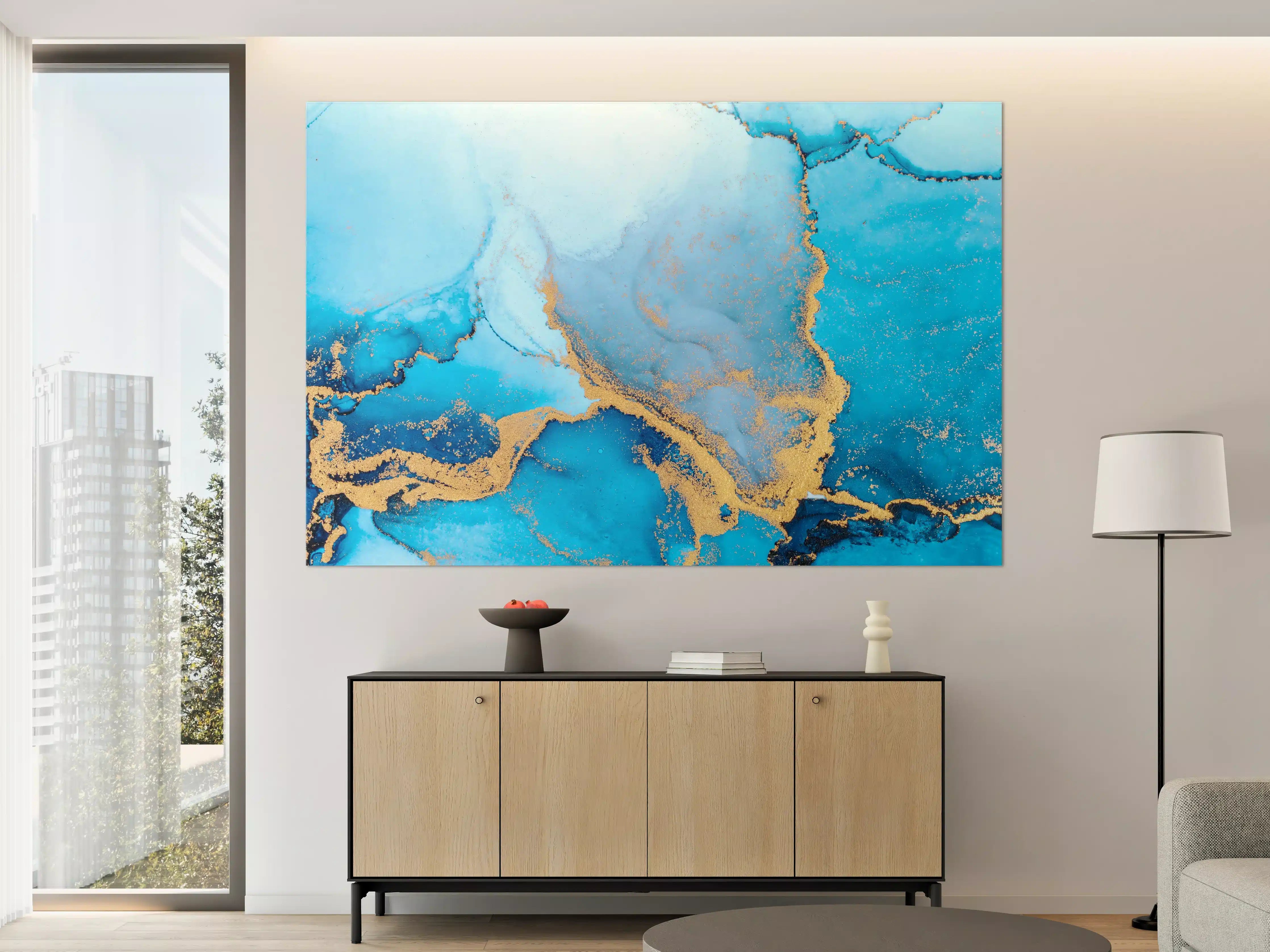 Große Wandbilder - Luxus blau mit goldenem Stich - Tintenmalerei