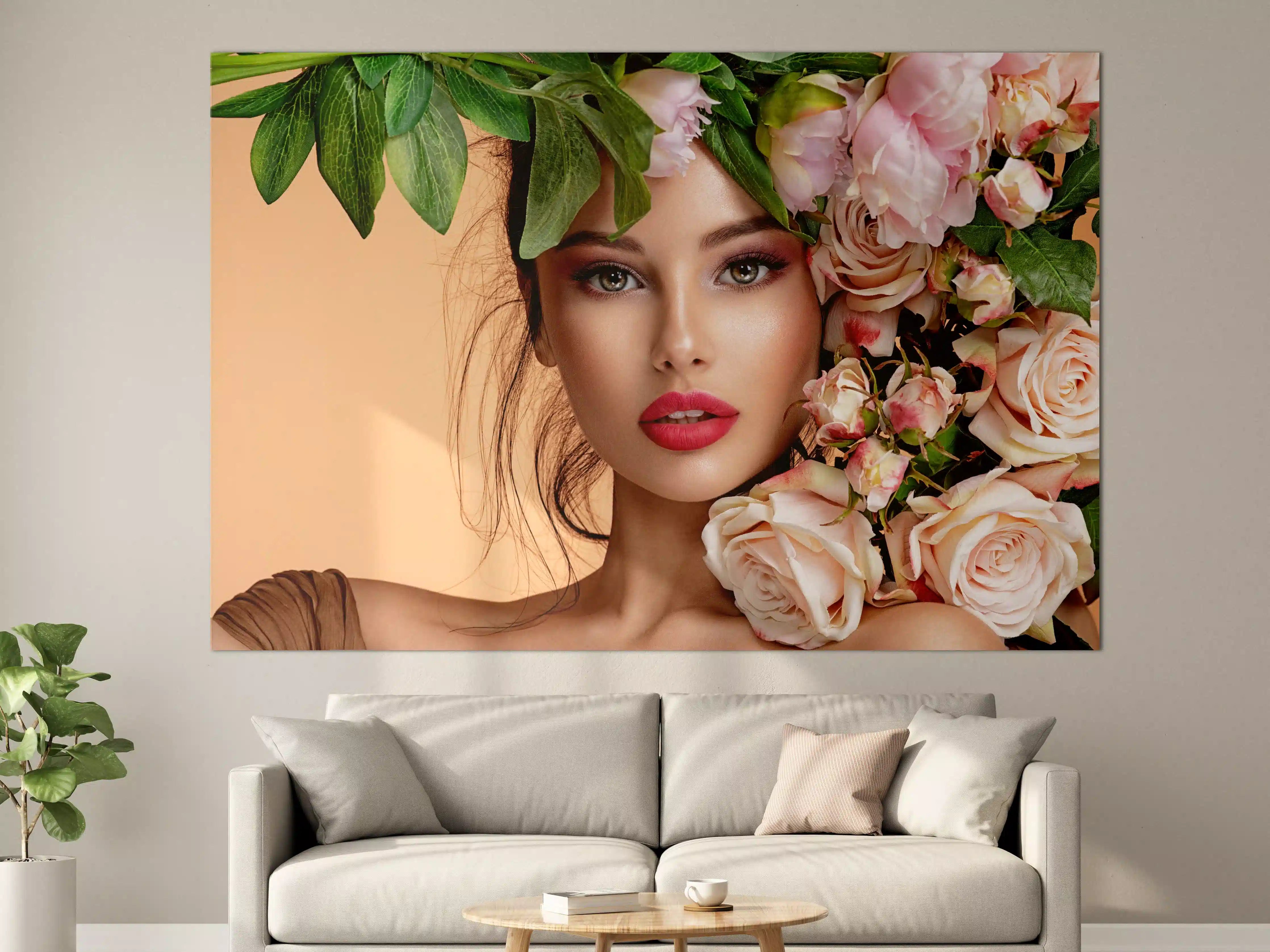 Große Wandbilder - Mädchen mit Rosen auf dem Kopf