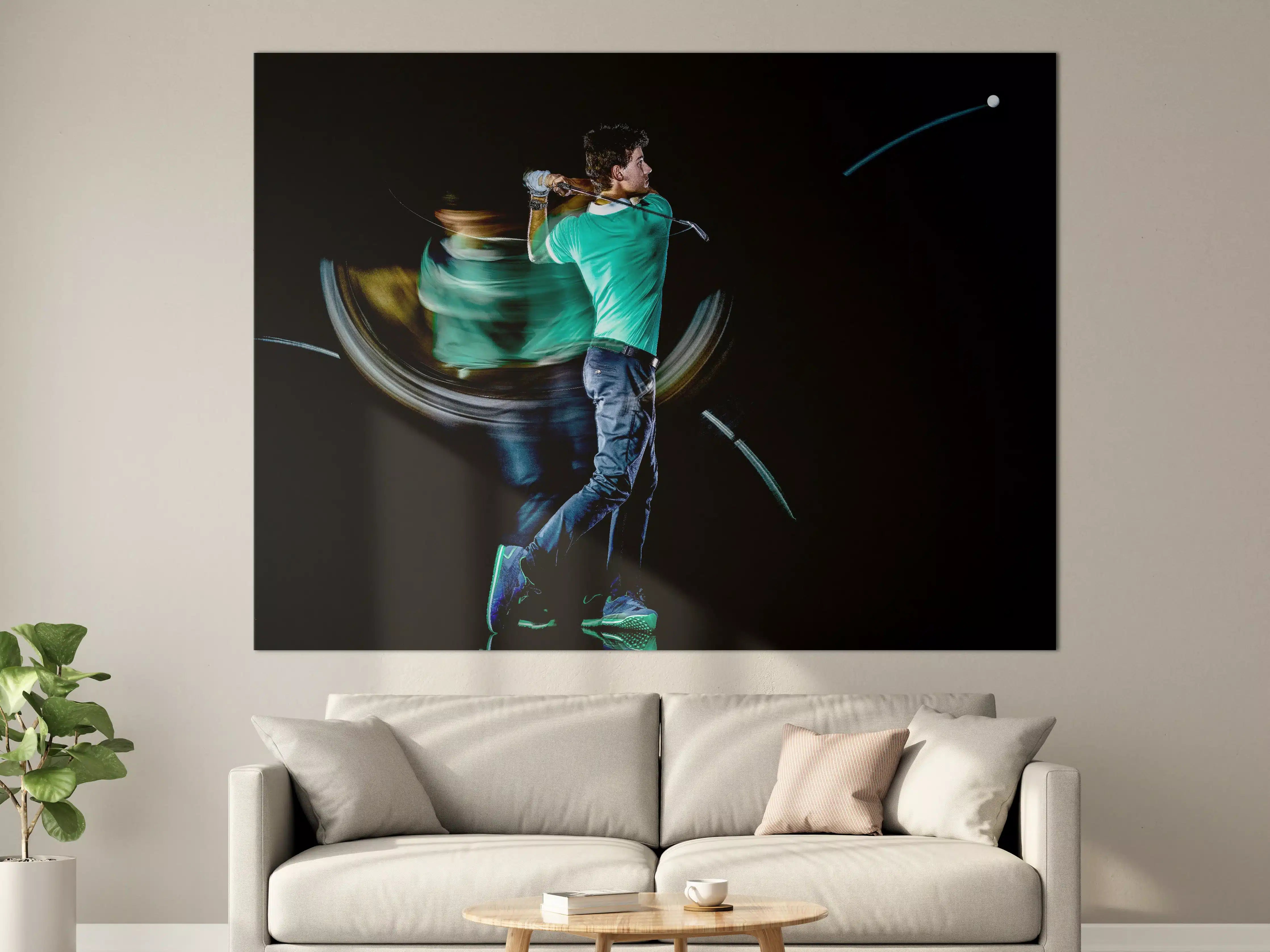 Große Wandbilder - Männlicher Golfer auf Schwarzem Hintergrund