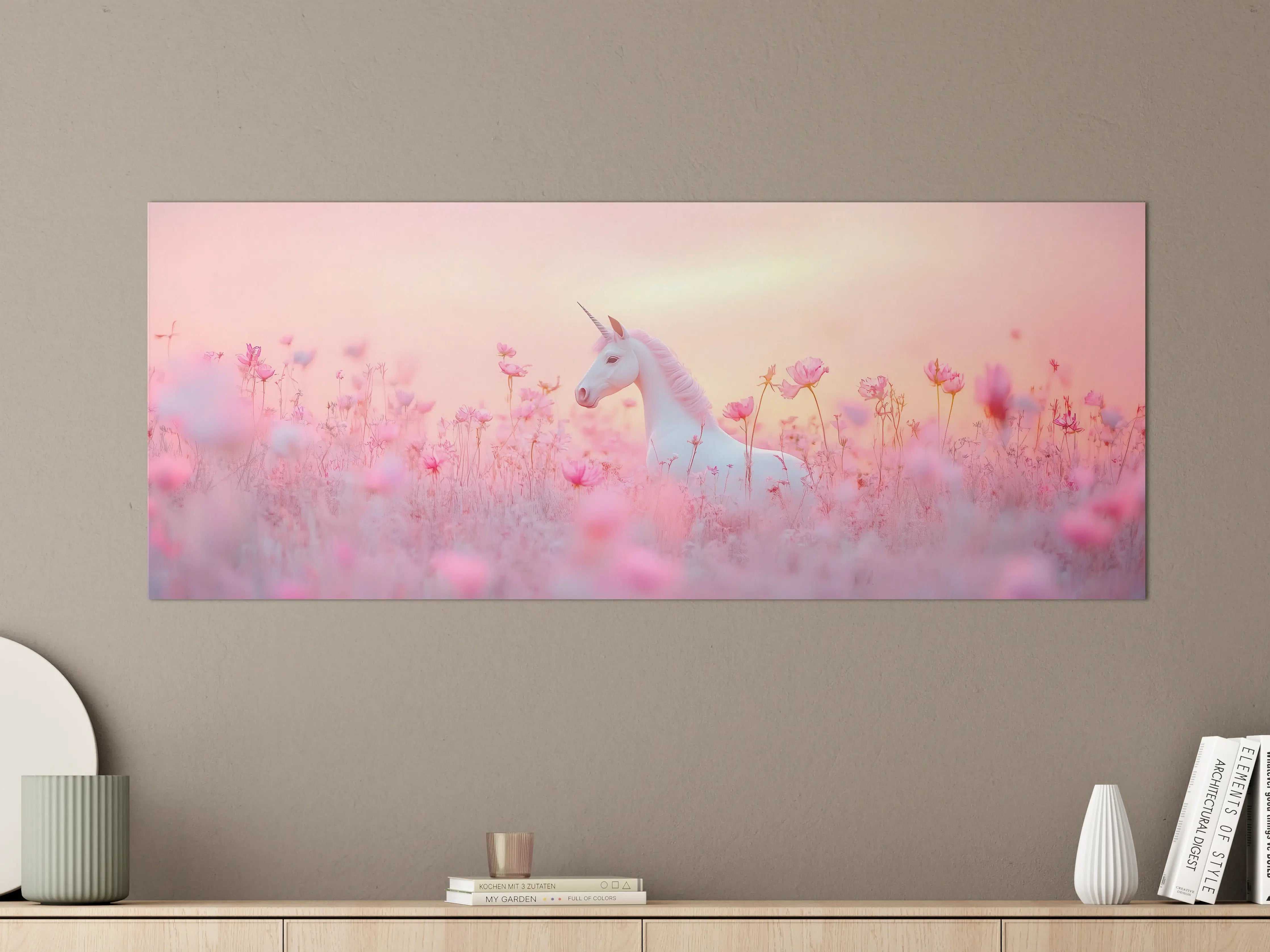 Große Wandbilder - Maestatischer weiarbenes Einhorn in PinkblFcFen