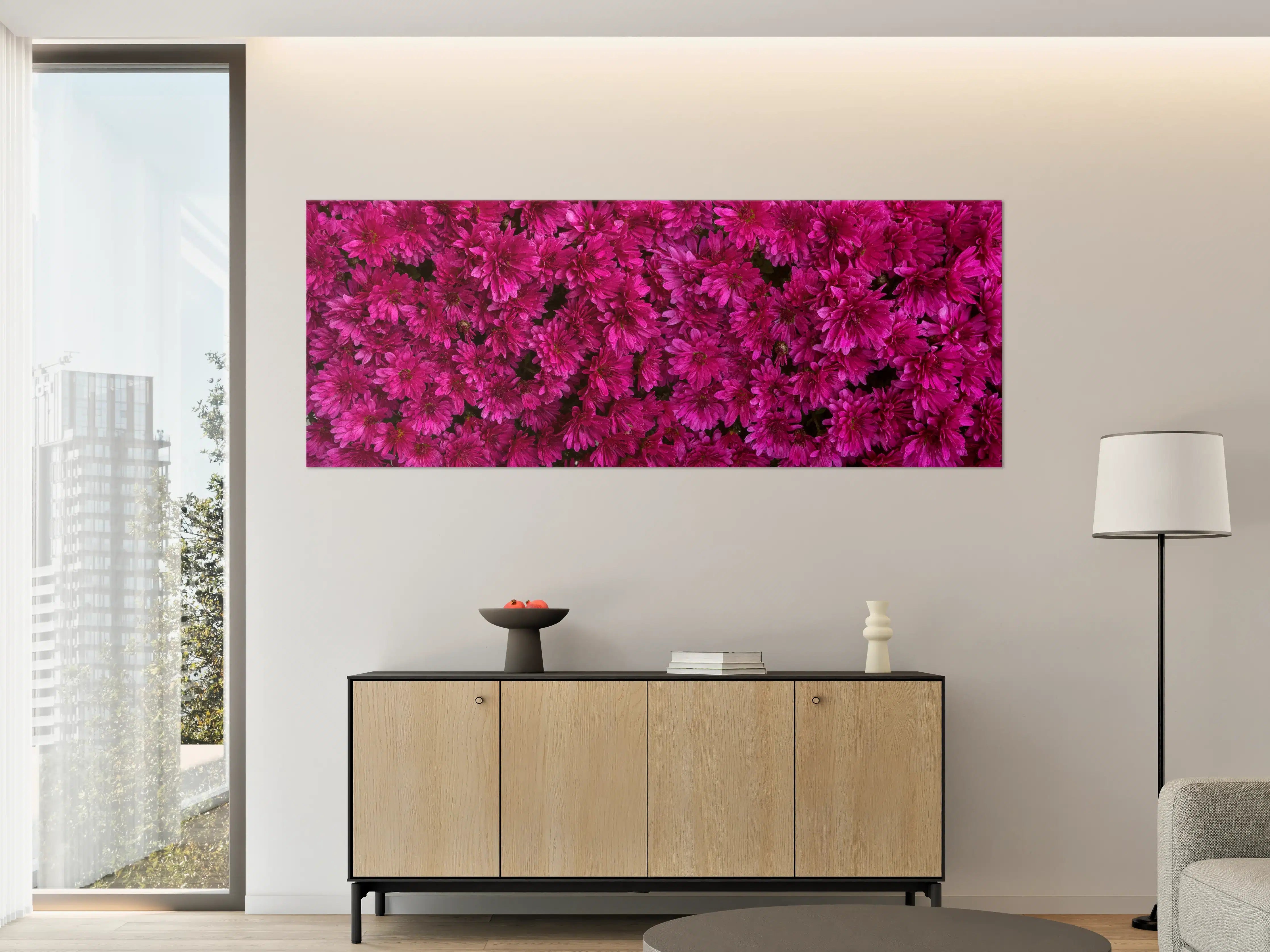 Große Wandbilder - Magenta Blüten von Chrysanthemen