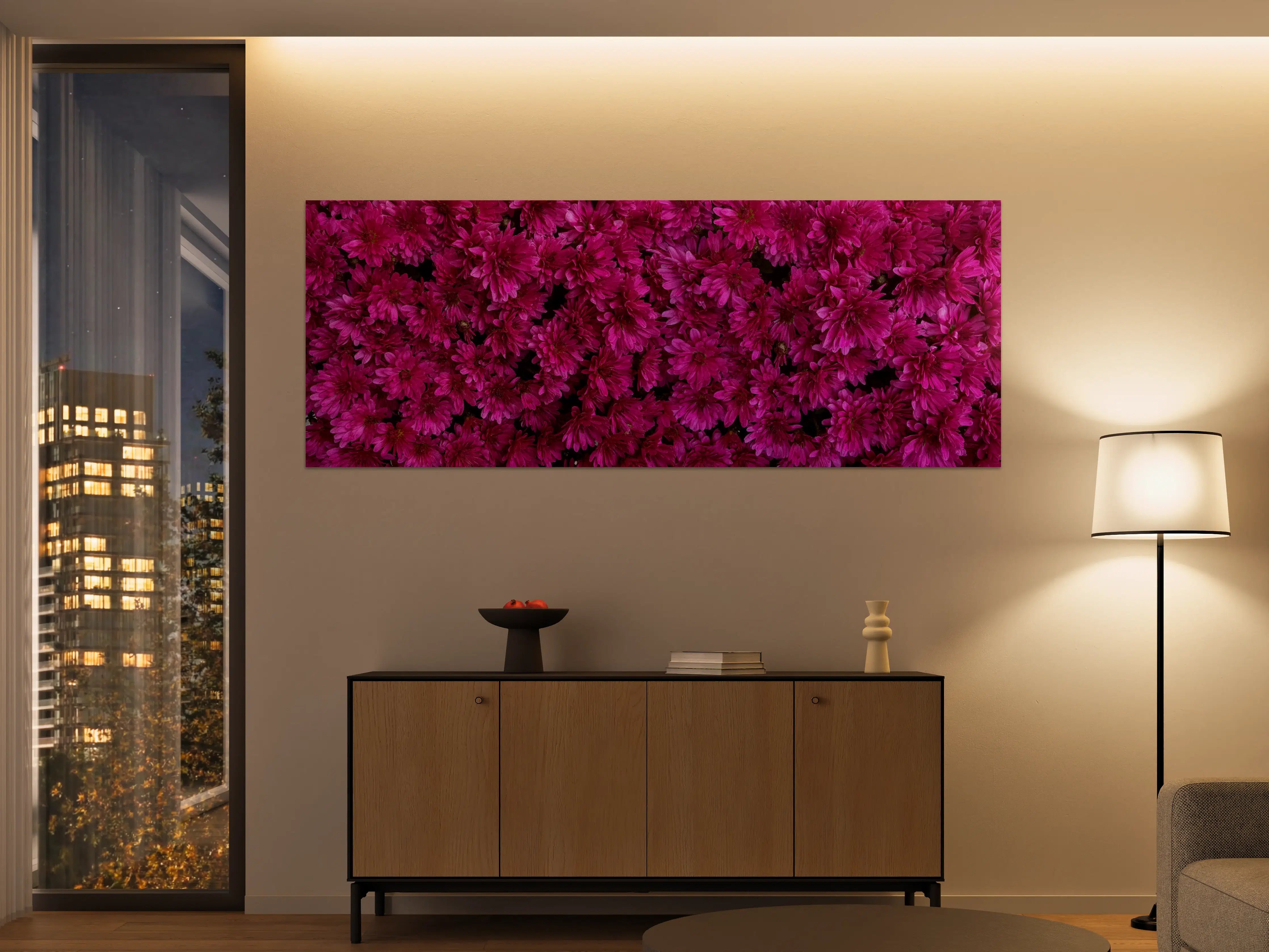 Große Wandbilder - Magenta Blüten von Chrysanthemen
