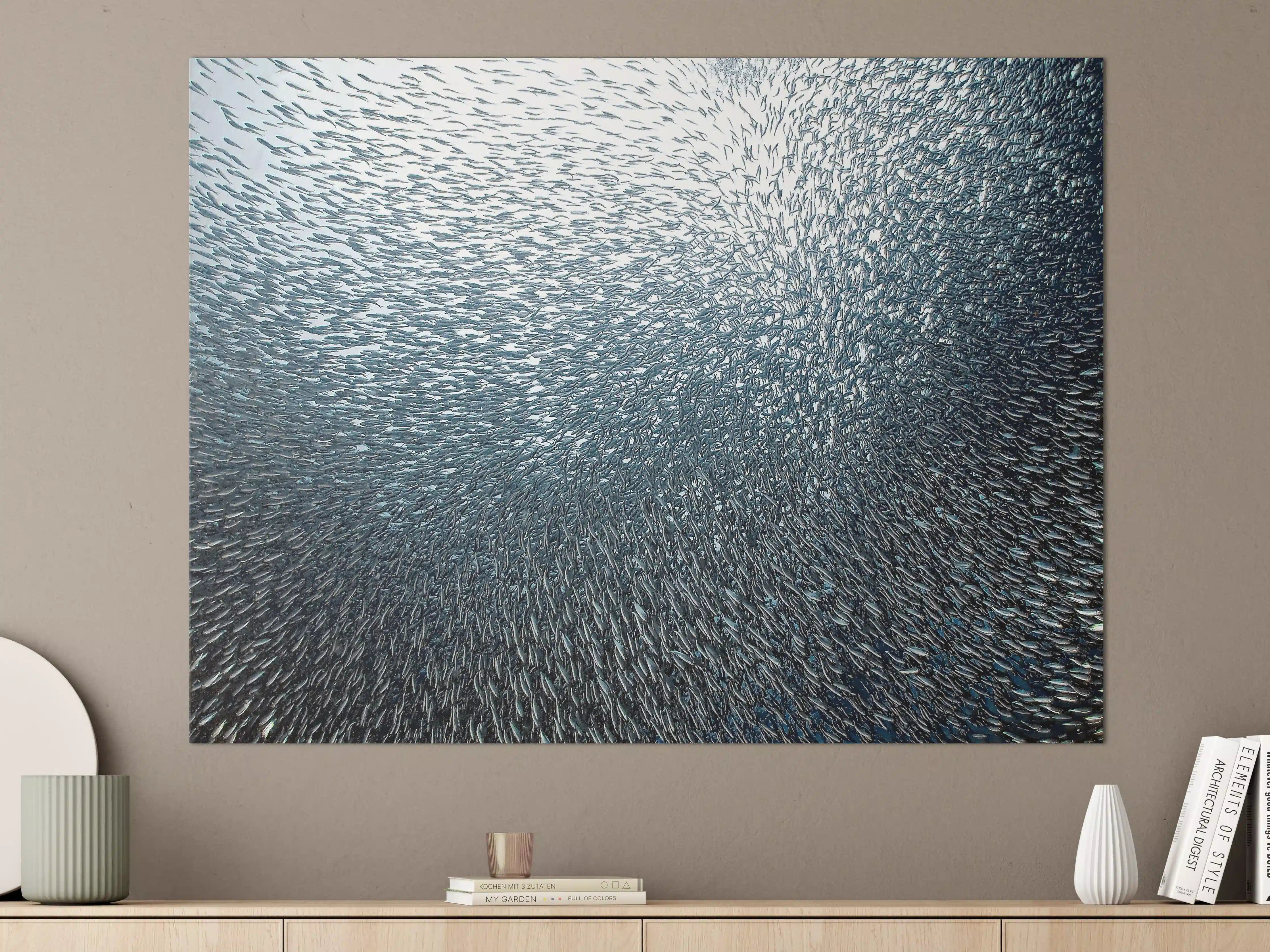 Große Wandbilder - Magische Unterwasserwelt mit schimmernden Fischschwärmen