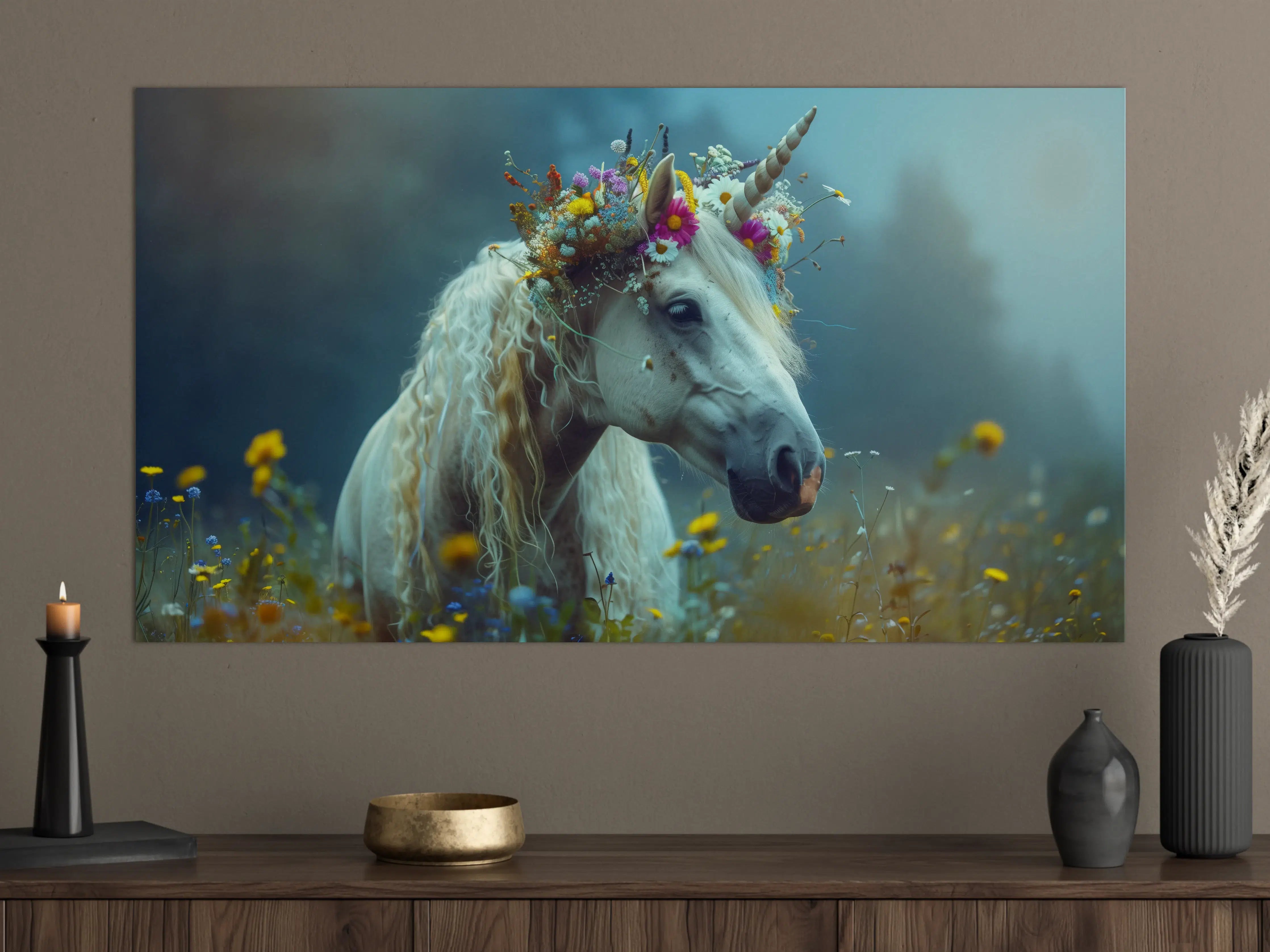 Große Wandbilder - Magischer Einhorntraum in blauen Tönen