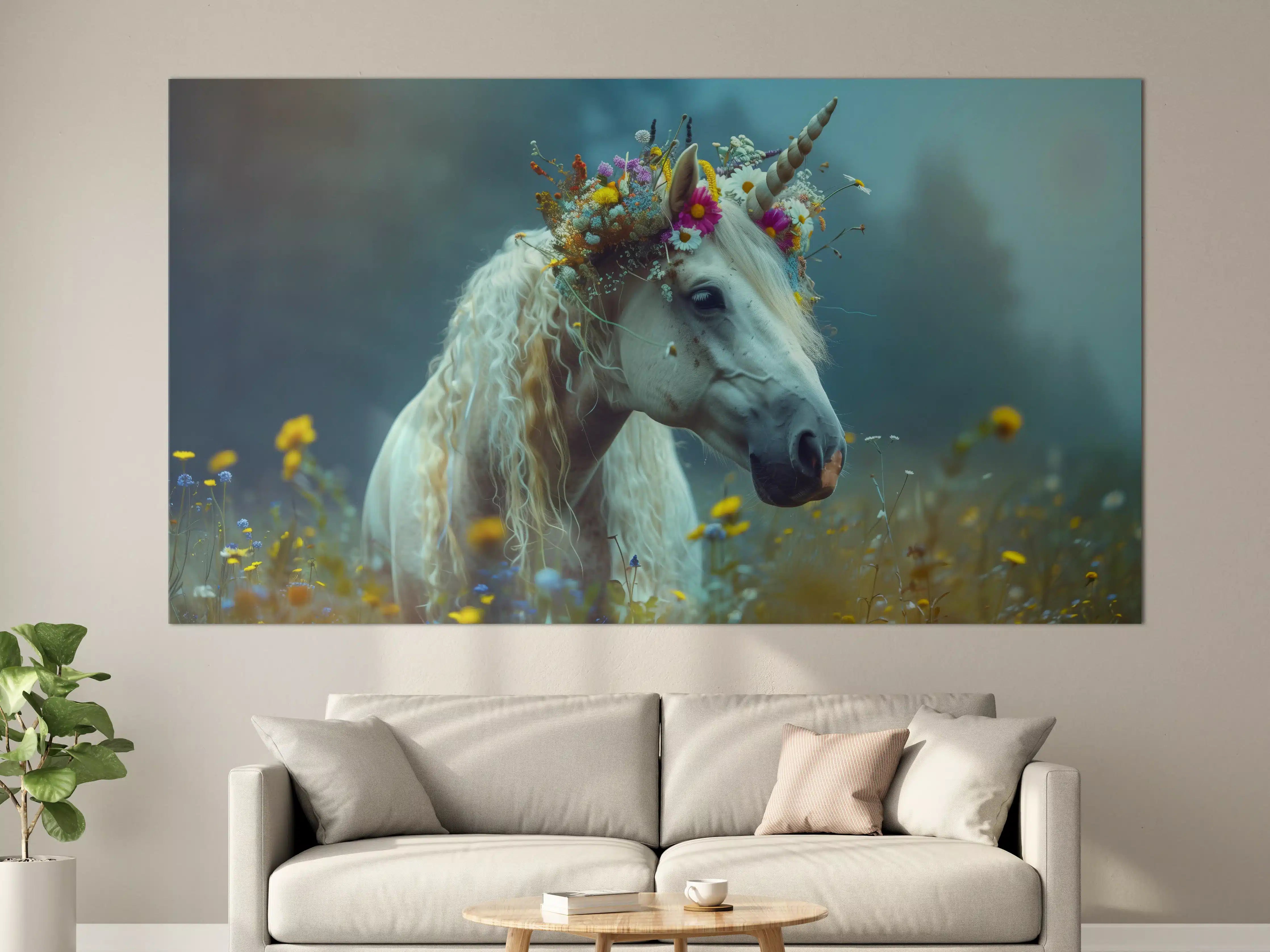 Große Wandbilder - Magischer Einhorntraum in blauen Tönen
