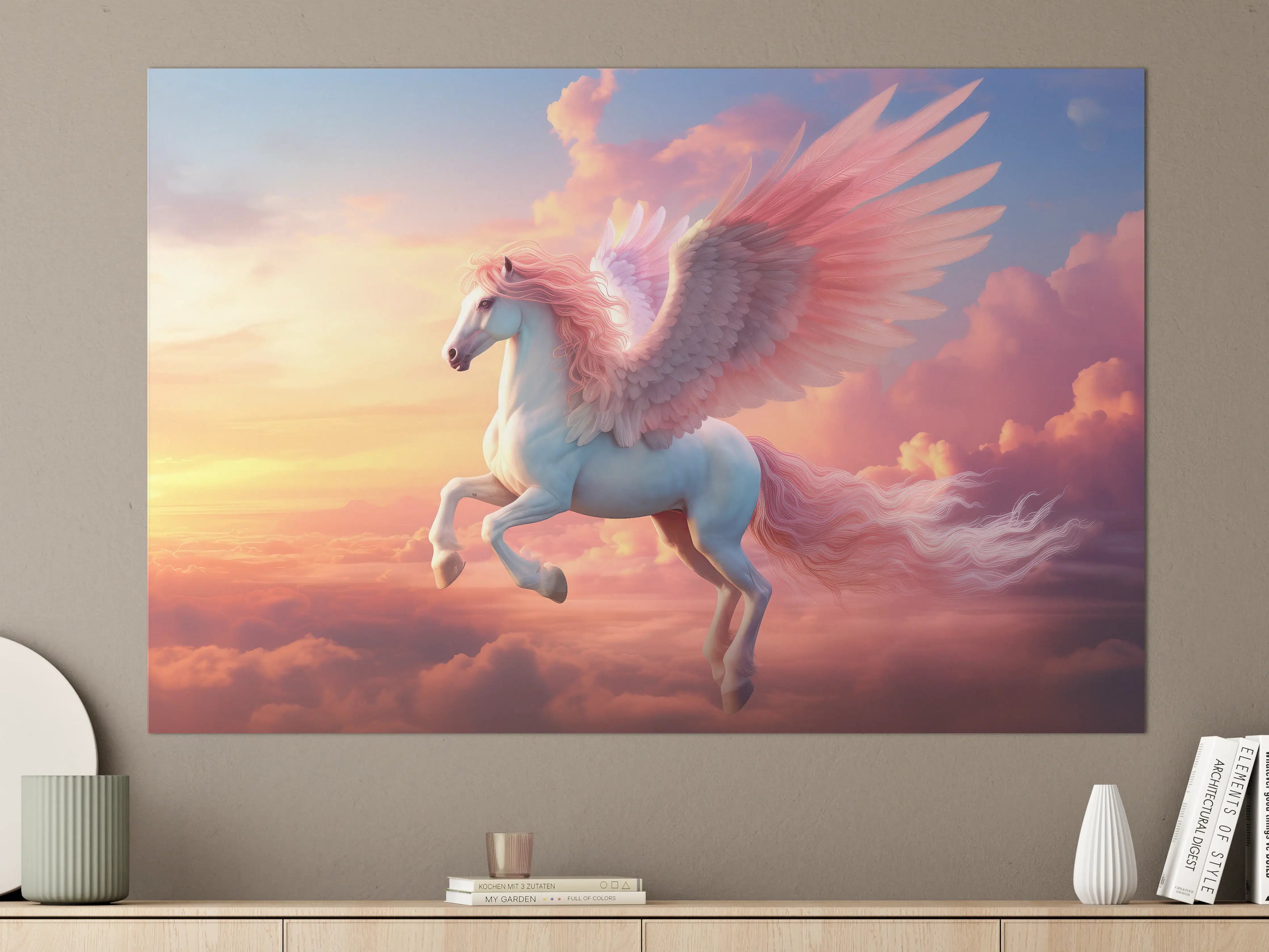 Große Wandbilder - Magischer Pegasus im Sonnenuntergang