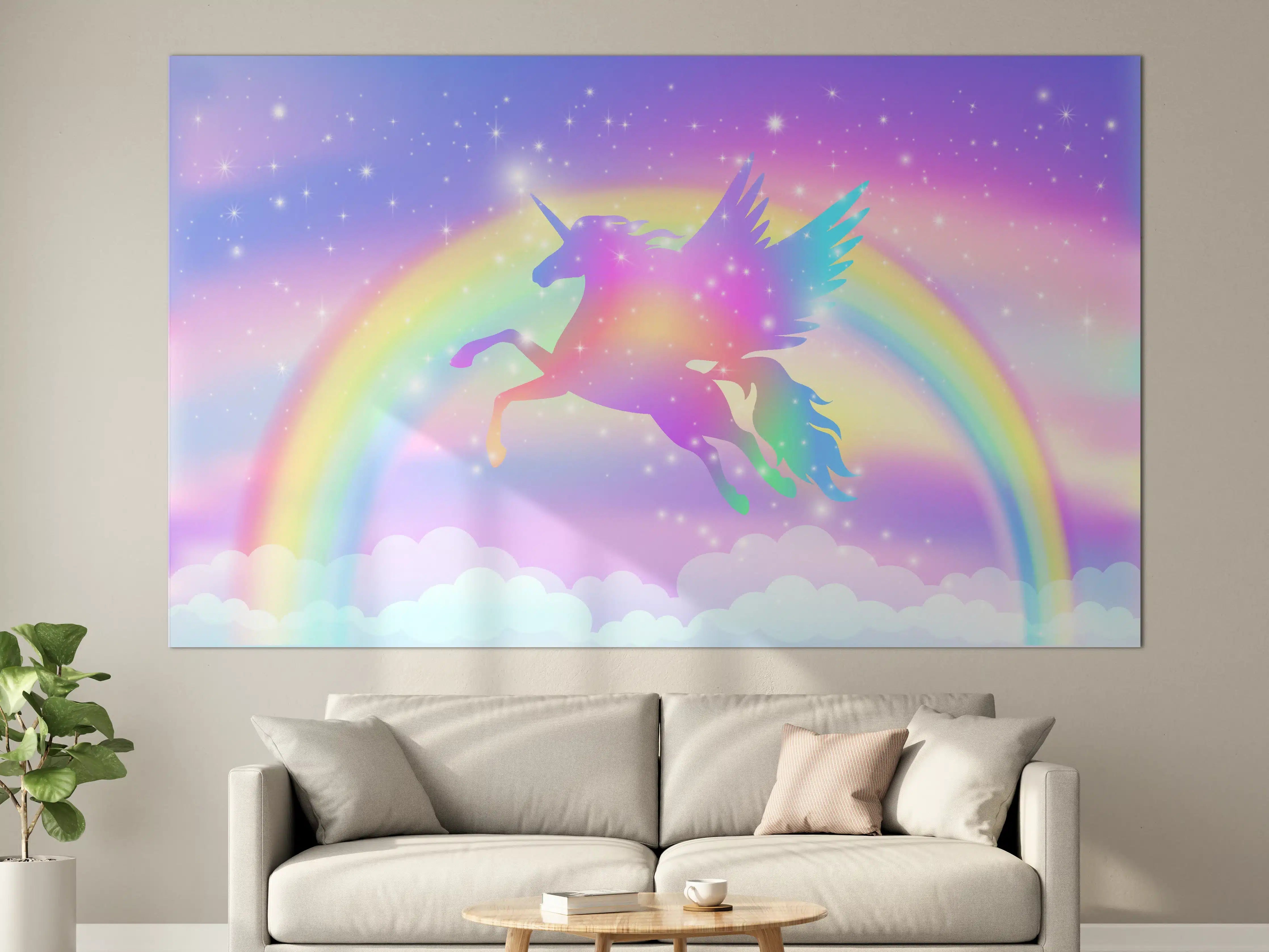 Große Wandbilder - Magischer Regenbogen-Einhorn in Pastellfarben