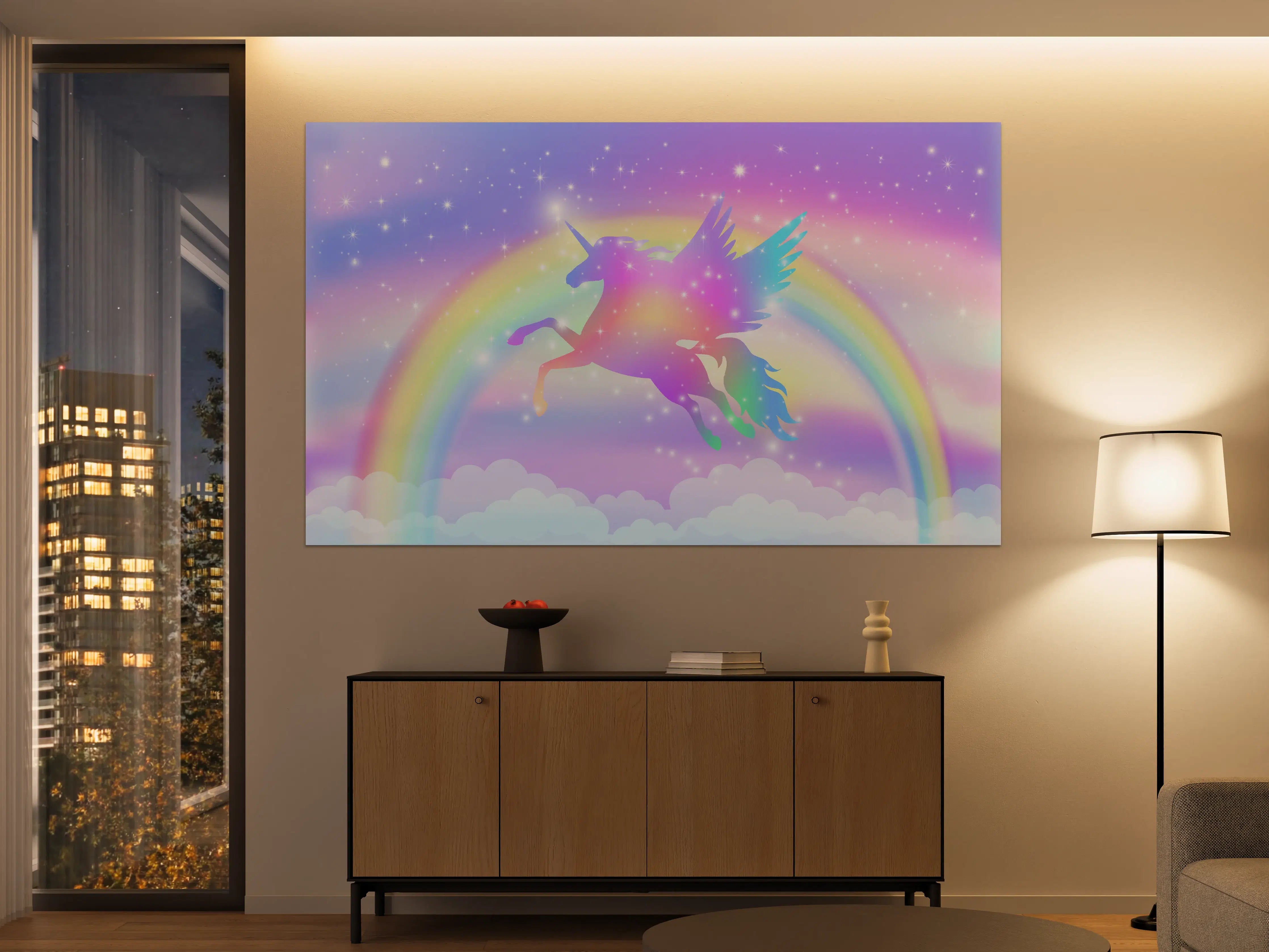 Große Wandbilder - Magischer Regenbogen-Einhorn in Pastellfarben
