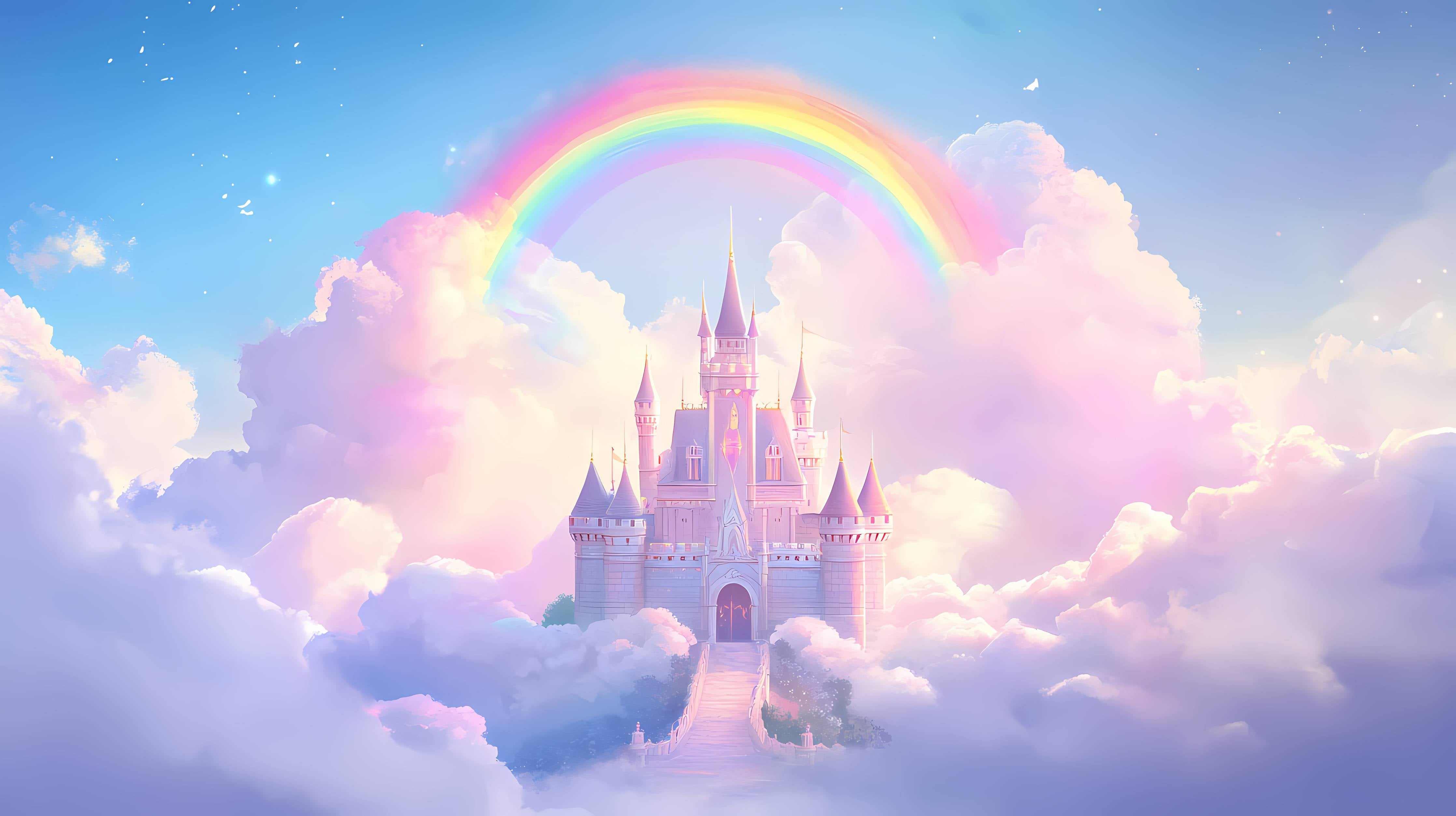 Große Wandbilder-Magischer Schloss Himmel mit Regenbogen