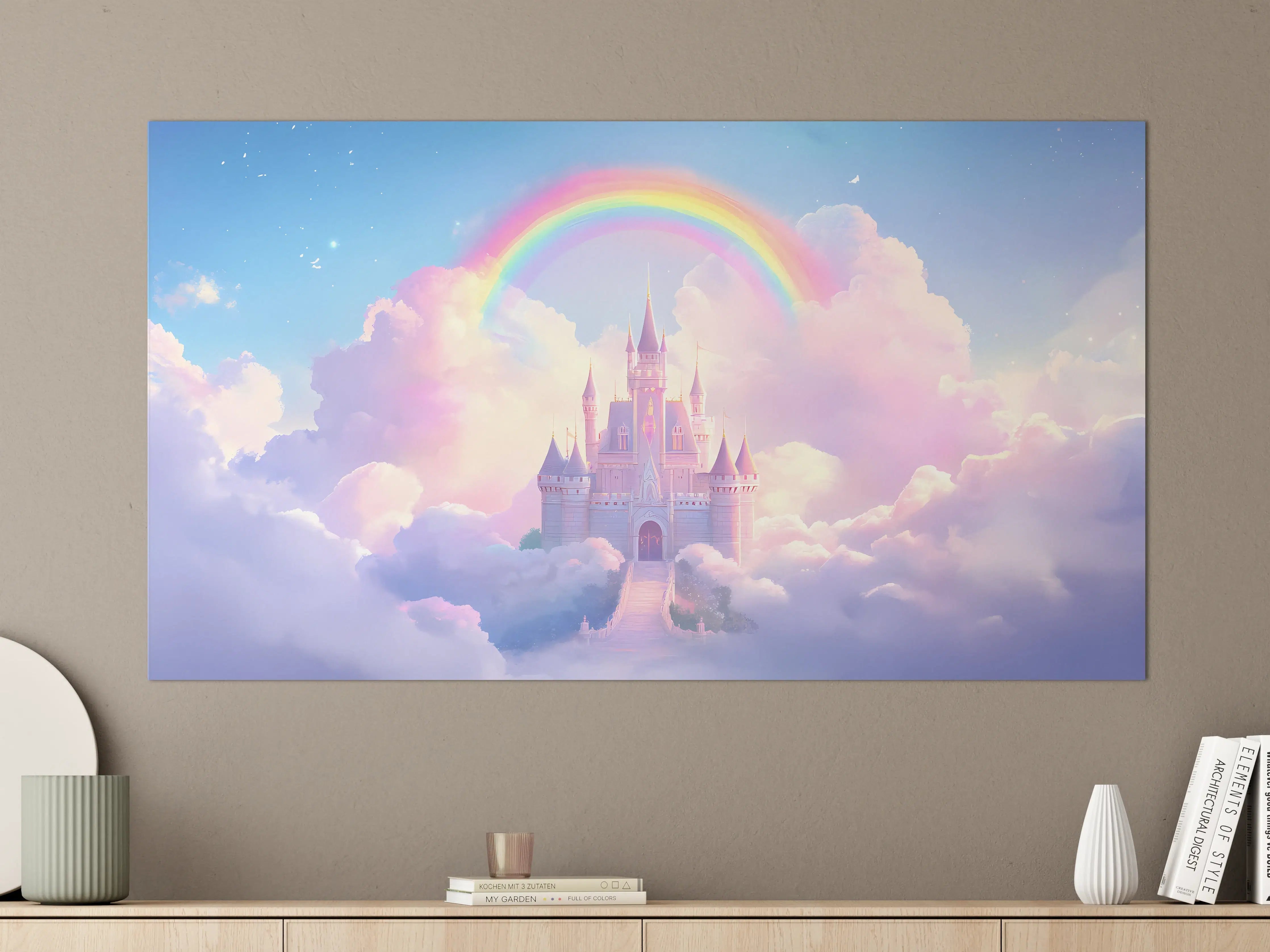 Große Wandbilder - Magischer Schloss Himmel mit Regenbogen