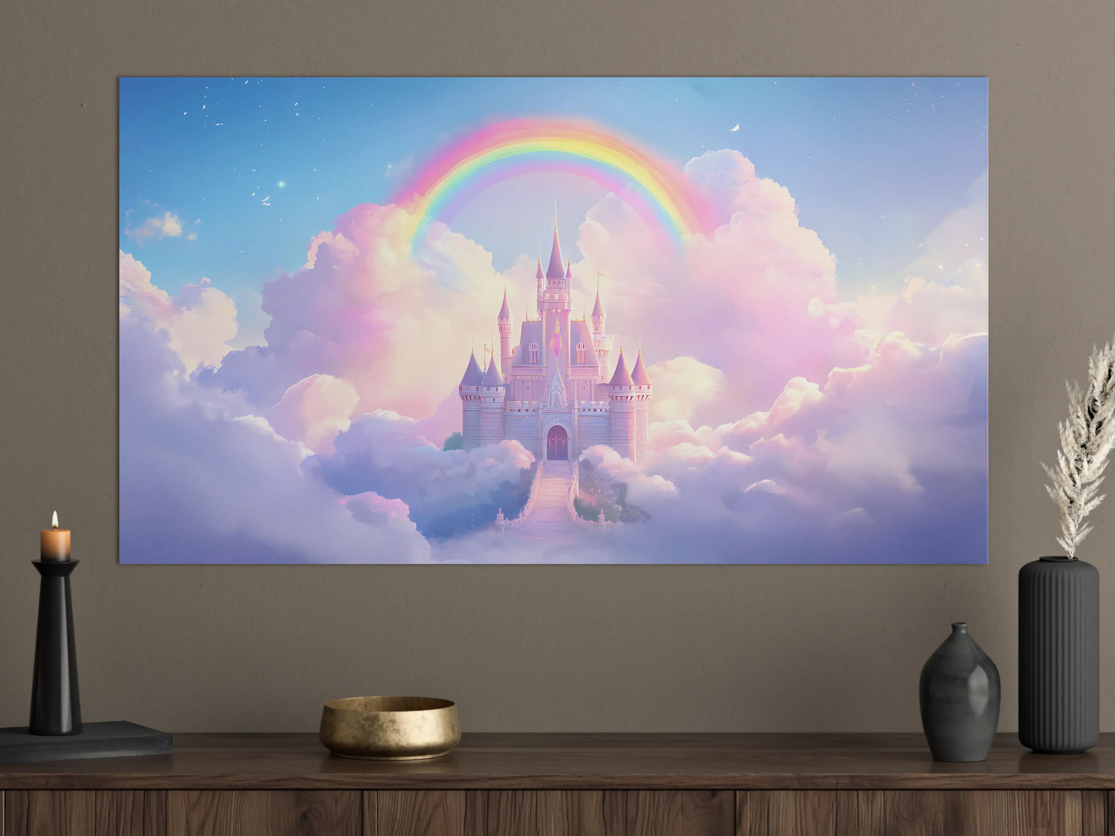 Große Wandbilder - Magischer Schloss Himmel mit Regenbogen