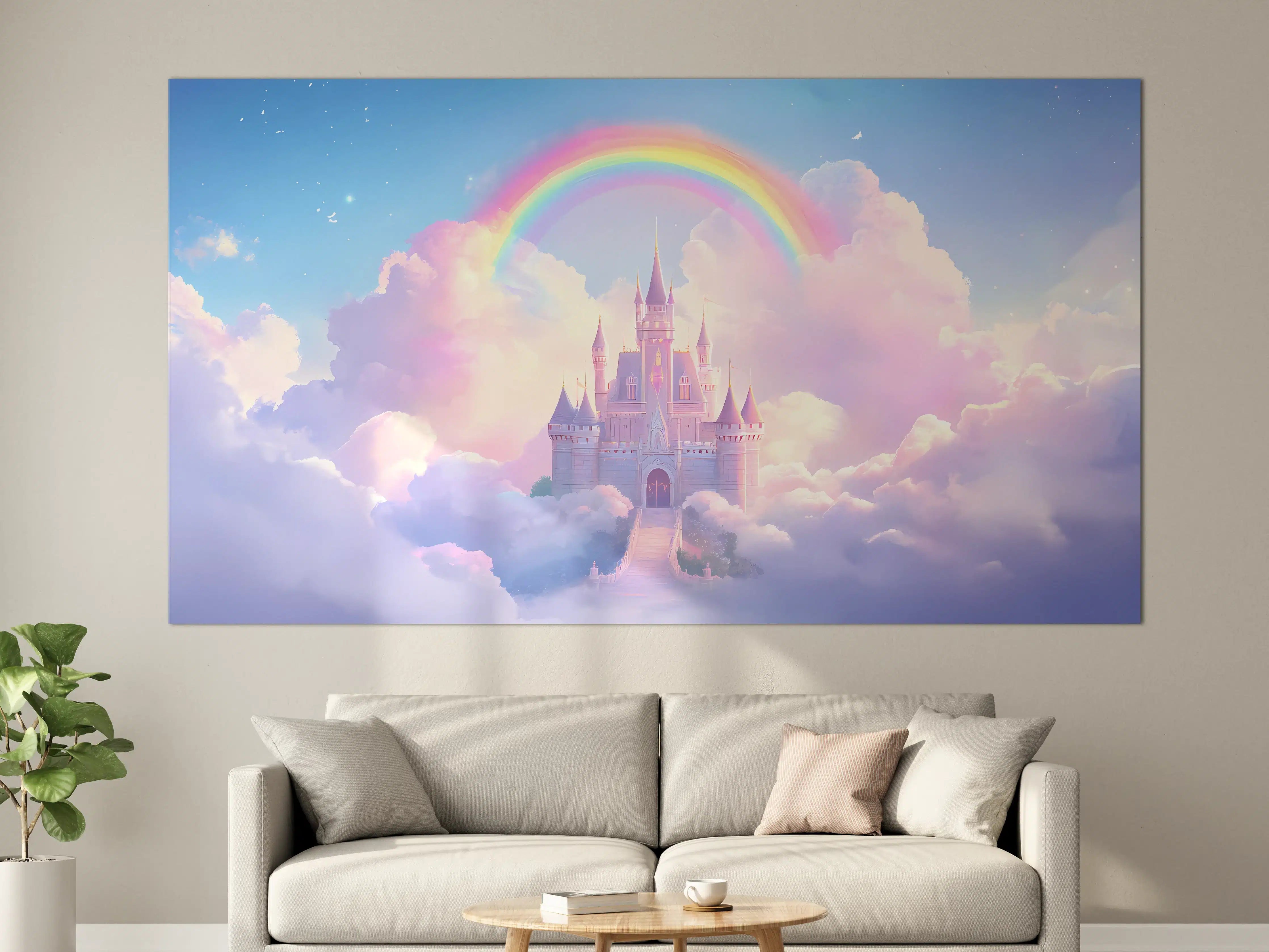 Große Wandbilder - Magischer Schloss Himmel mit Regenbogen