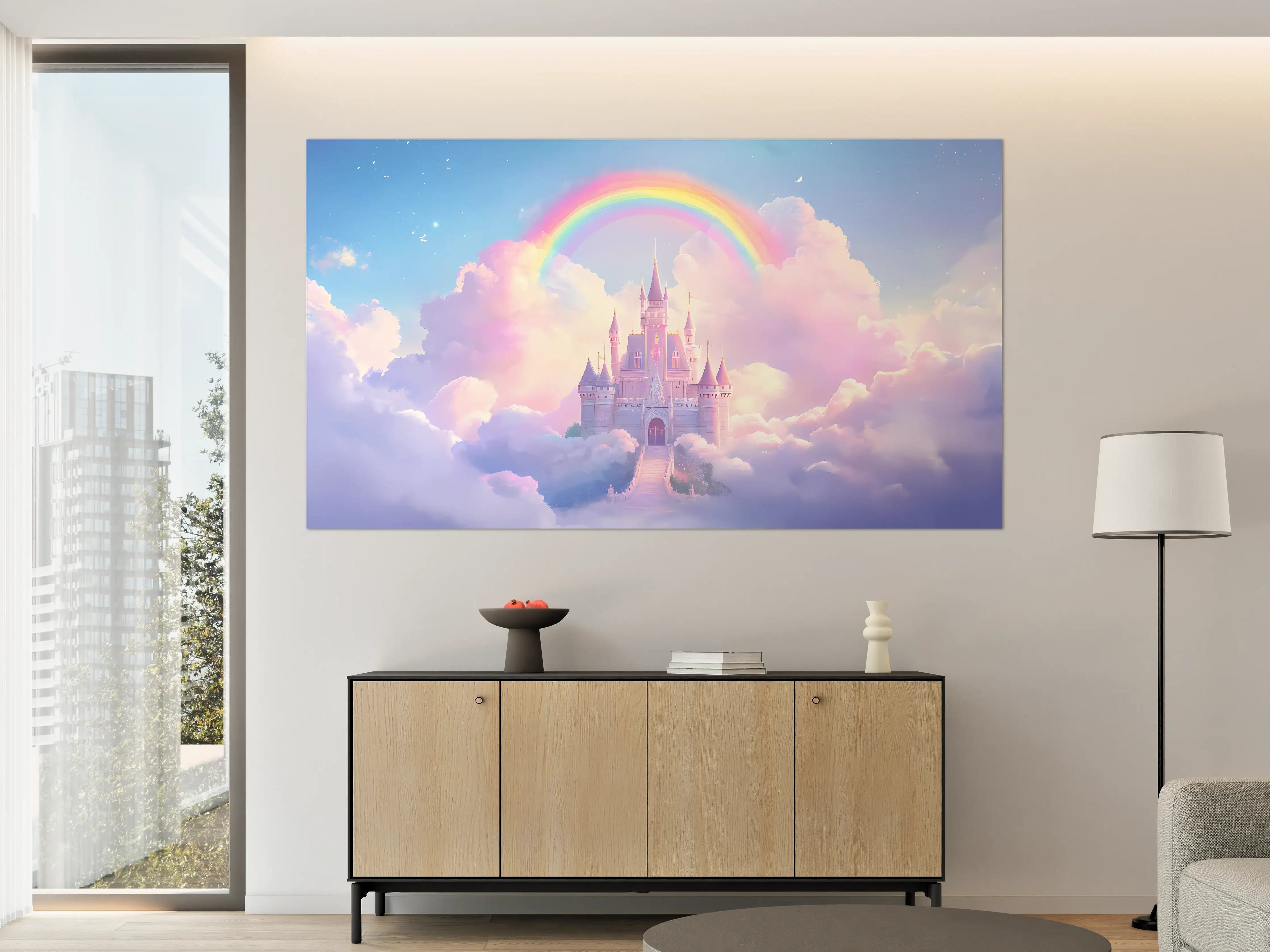 Große Wandbilder - Magischer Schloss Himmel mit Regenbogen