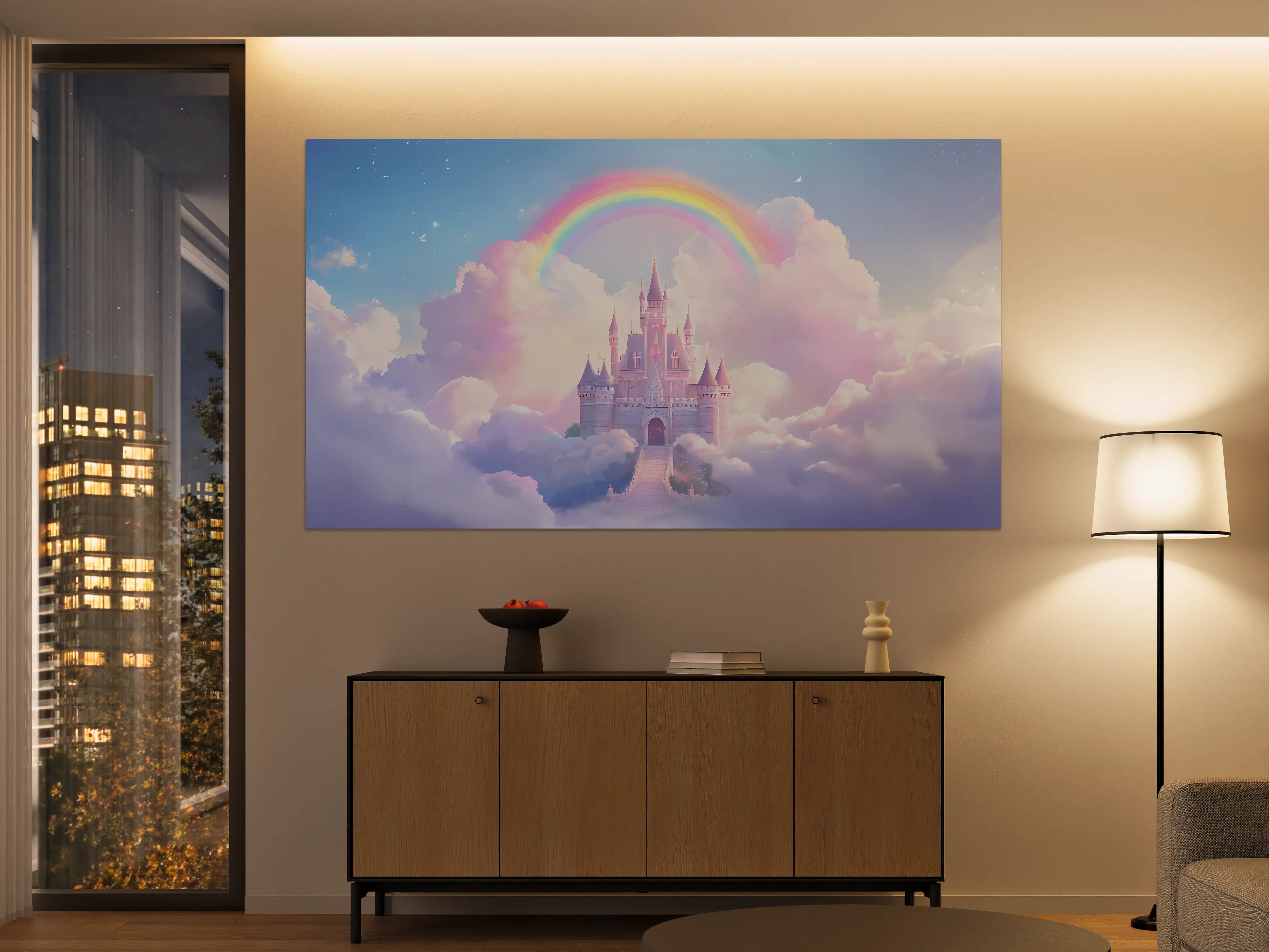 Große Wandbilder - Magischer Schloss Himmel mit Regenbogen