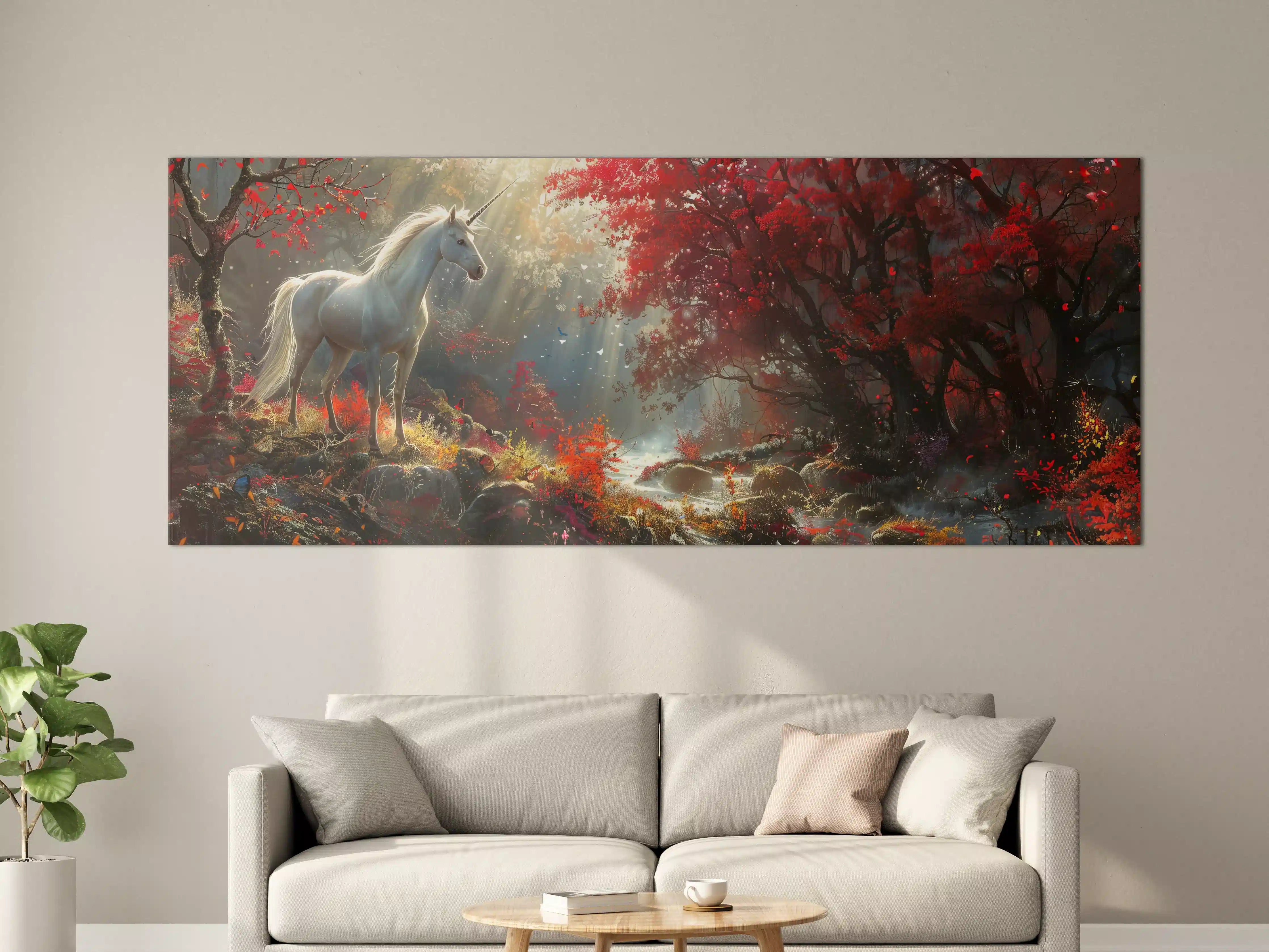 Große Wandbilder - Magisches Einhorn in herbstlicher Waldszene