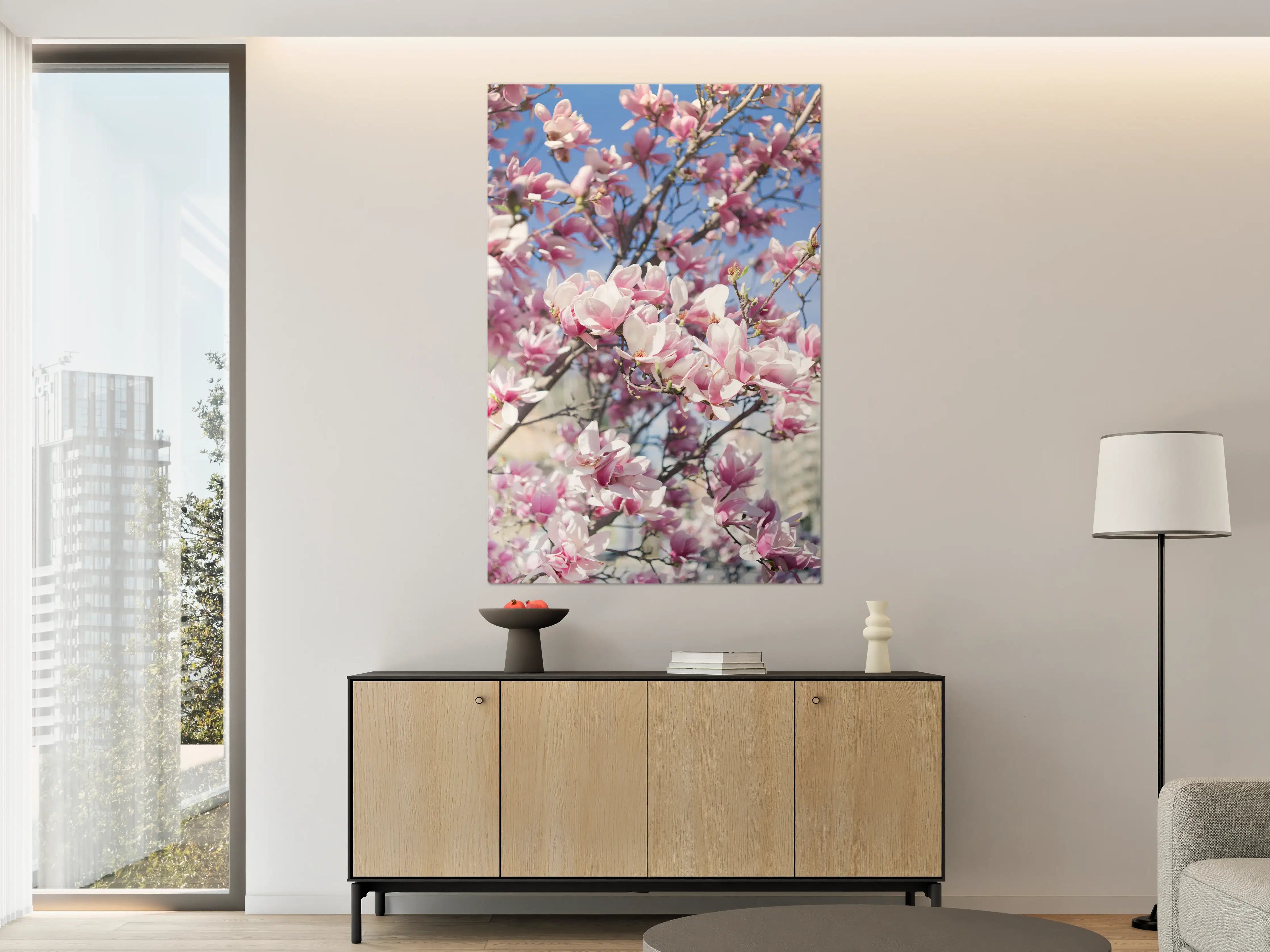 Große Wandbilder - Magnolienblüten vor blauem Himmel