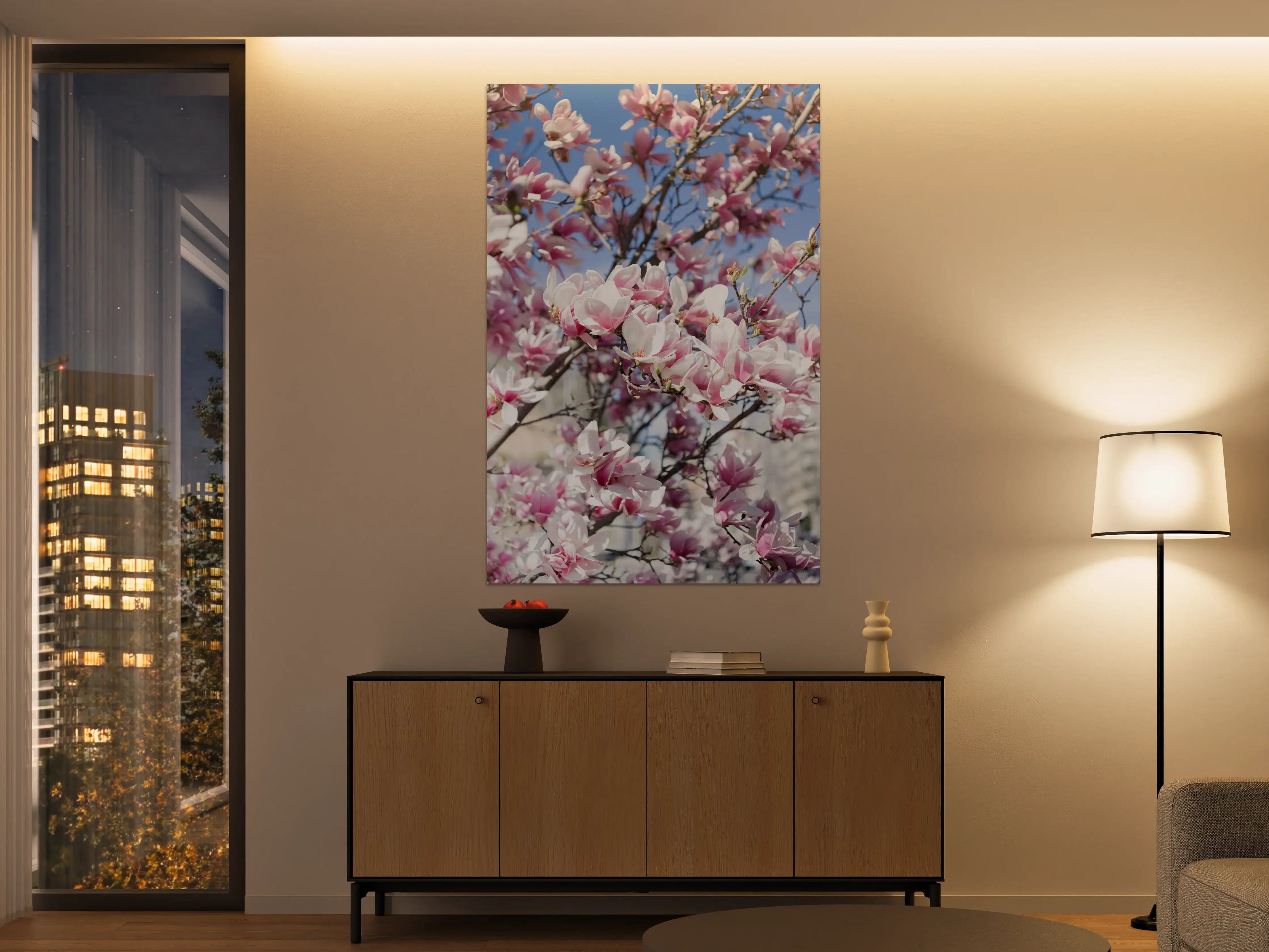 Große Wandbilder - Magnolienblüten vor blauem Himmel