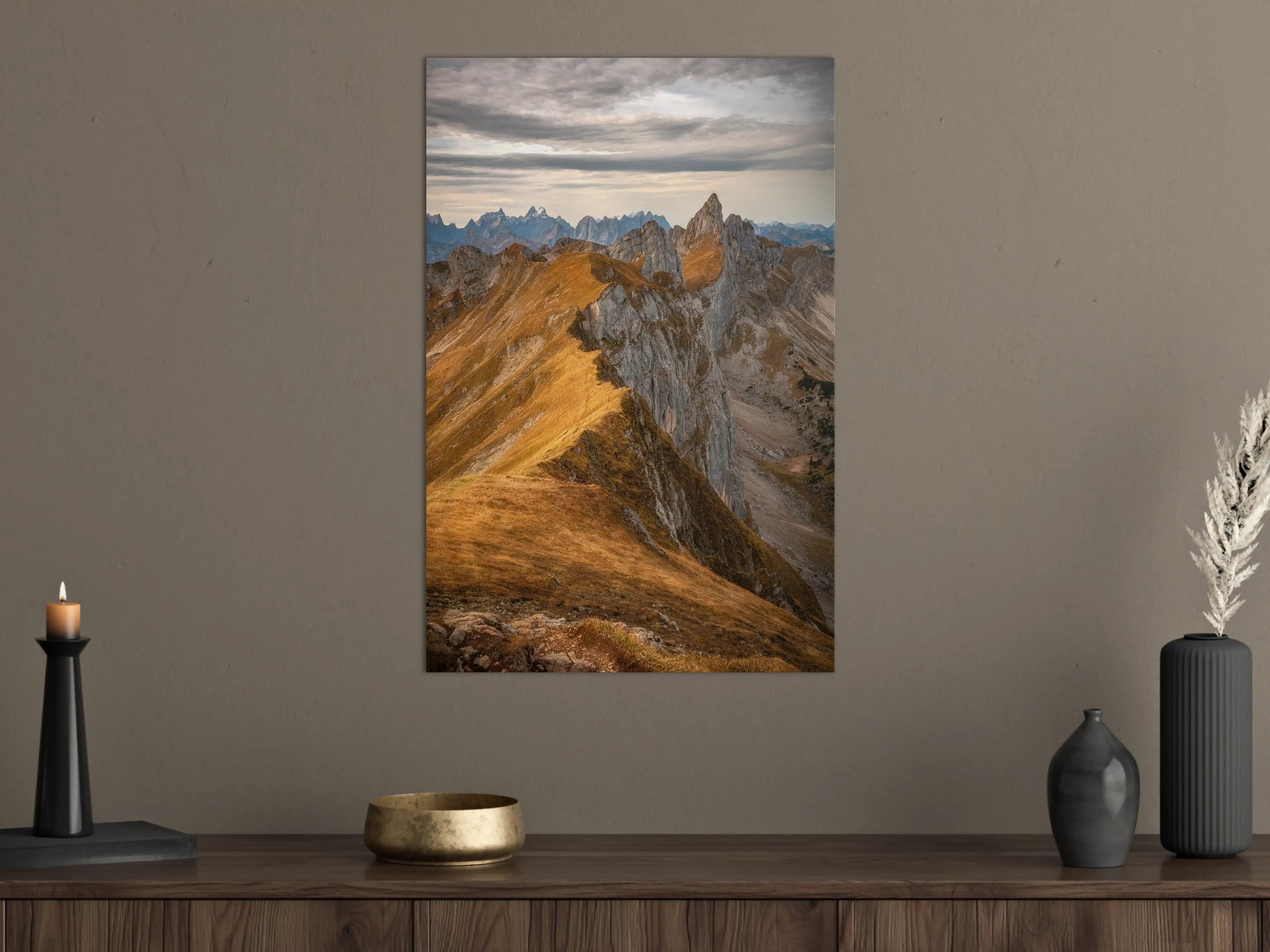 Große Wandbilder - Majestätische Bergpyramiden in Sonnenuntergangsstimmung
