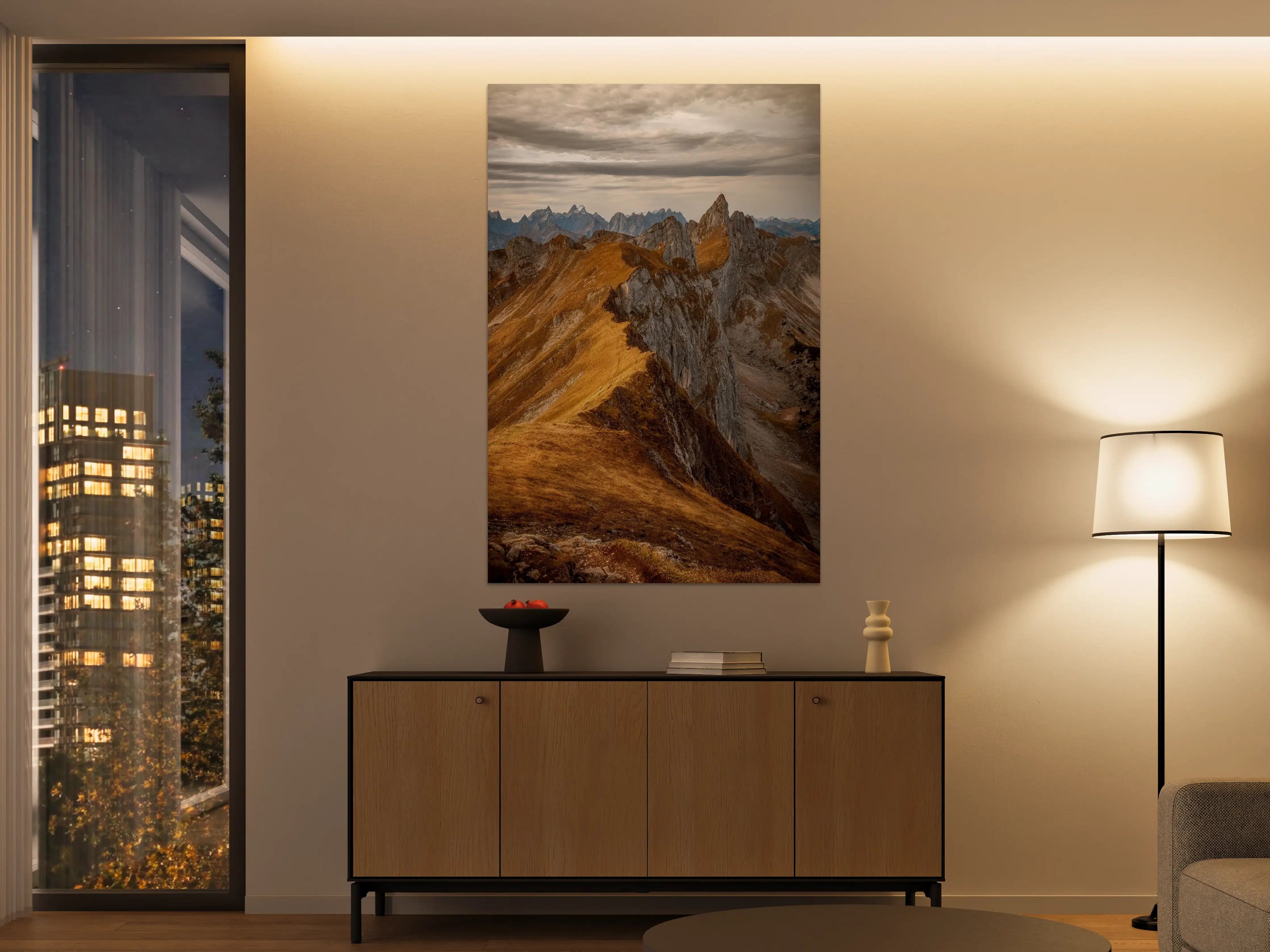 Große Wandbilder - Majestätische Bergpyramiden in Sonnenuntergangsstimmung