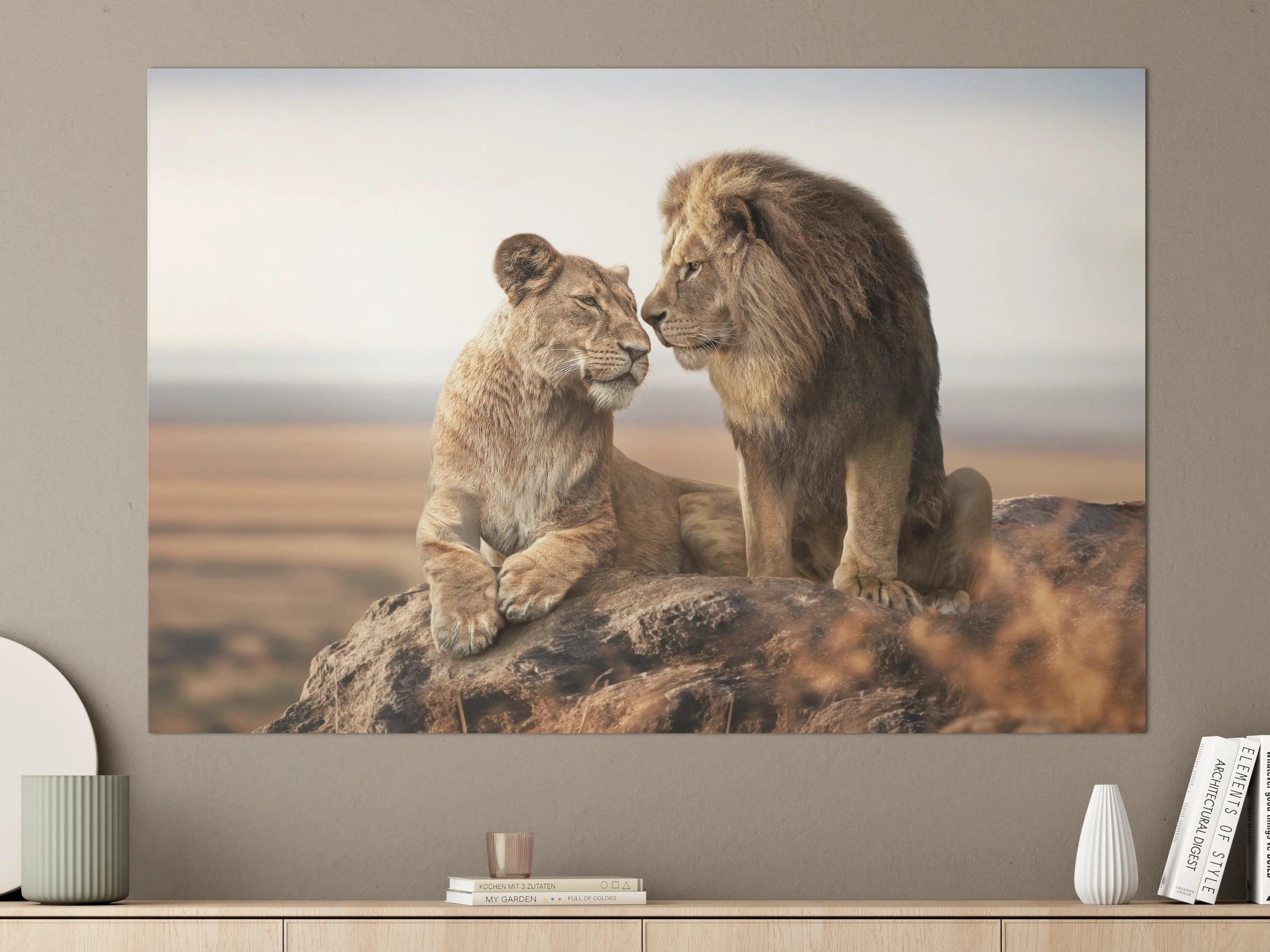 Große Wandbilder - Majestätische Löwen auf Felsen