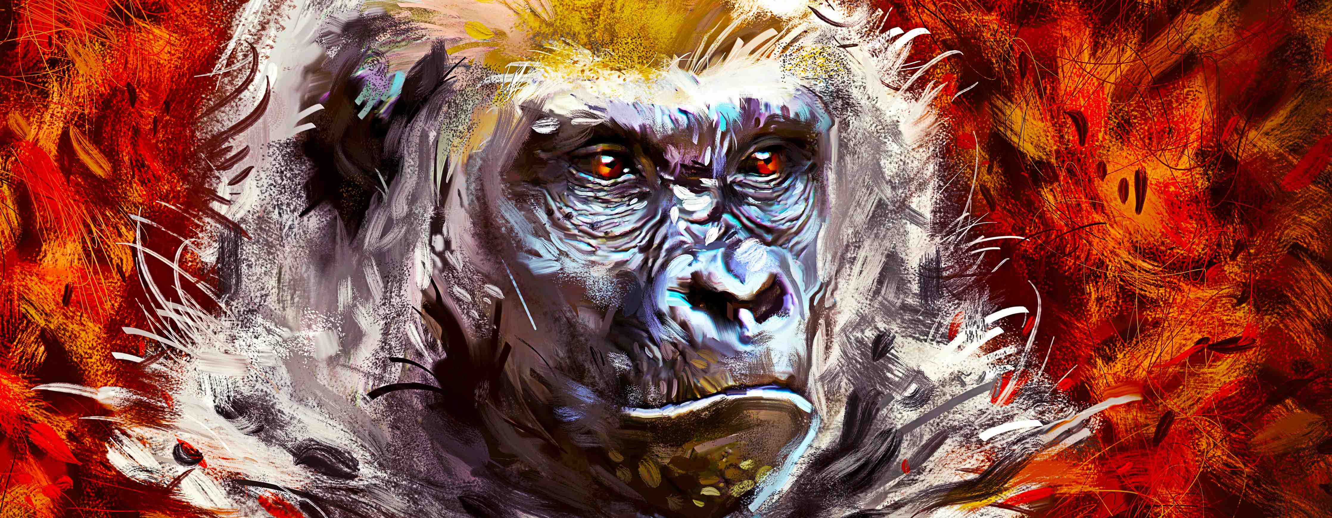 Große Wandbilder-Majestätischer Gorilla in farbenfroher Kulisse