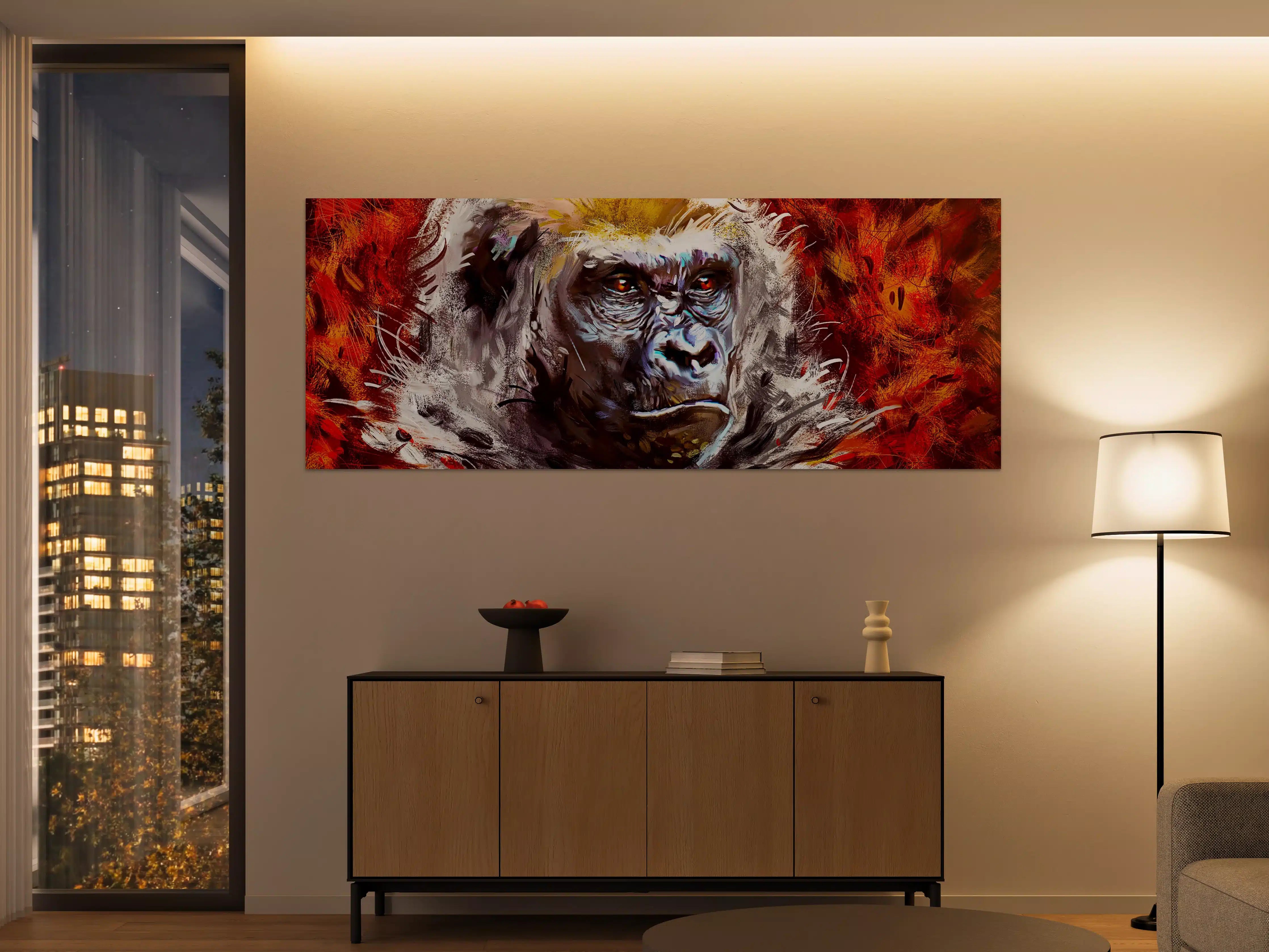 Große Wandbilder - Majestätischer Gorilla in farbenfroher Kulisse