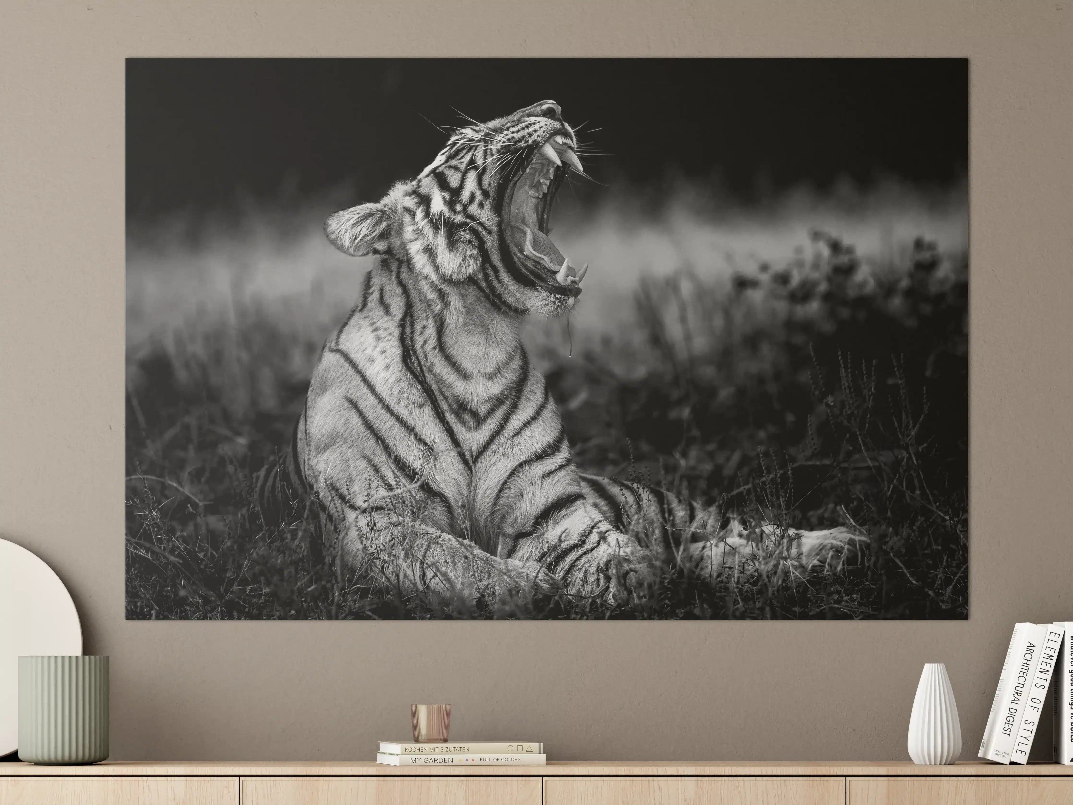 Große Wandbilder - Majestätischer Tiger in Schwarzweiß